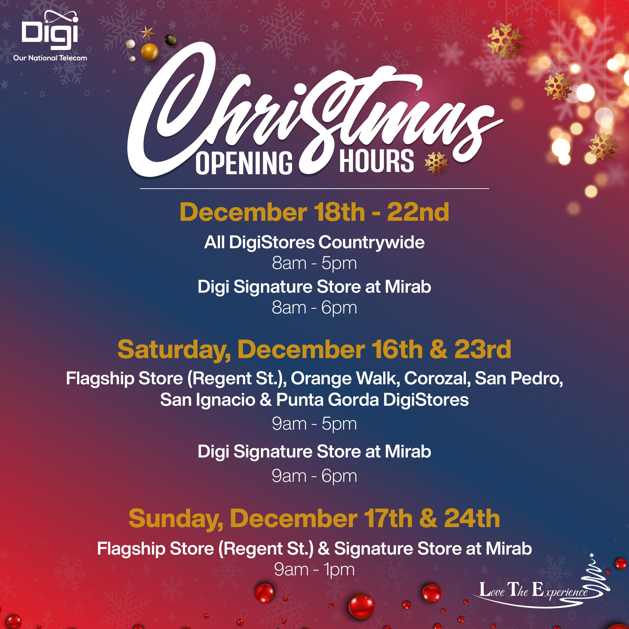 Digi Belize - Hey #DigiFans, here are our opening hours... | Facebook