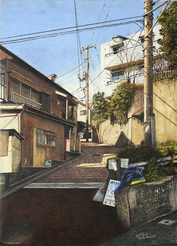 初夏の小径 長野市岩石町/色鉛筆（カリスマカラー）/2016年5月/A2