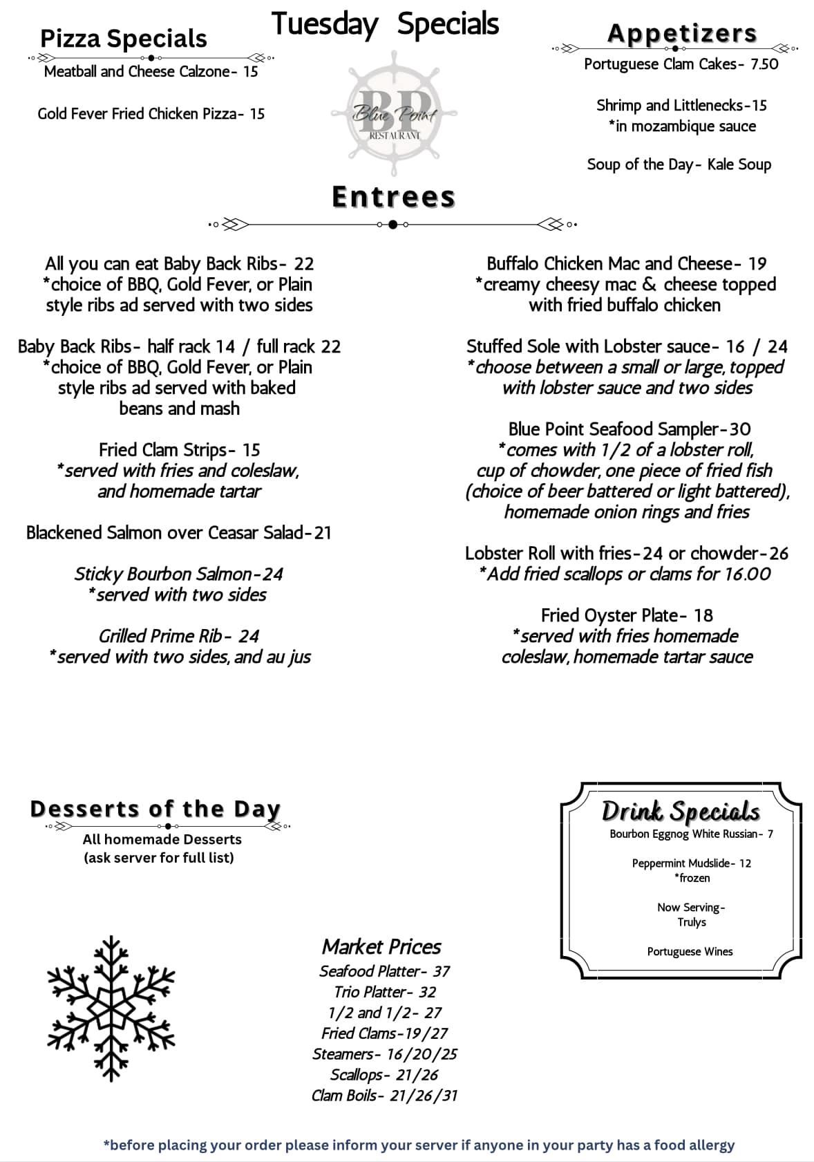Tuesday Specials ️ Make Blue... - Blue Point Restaurant