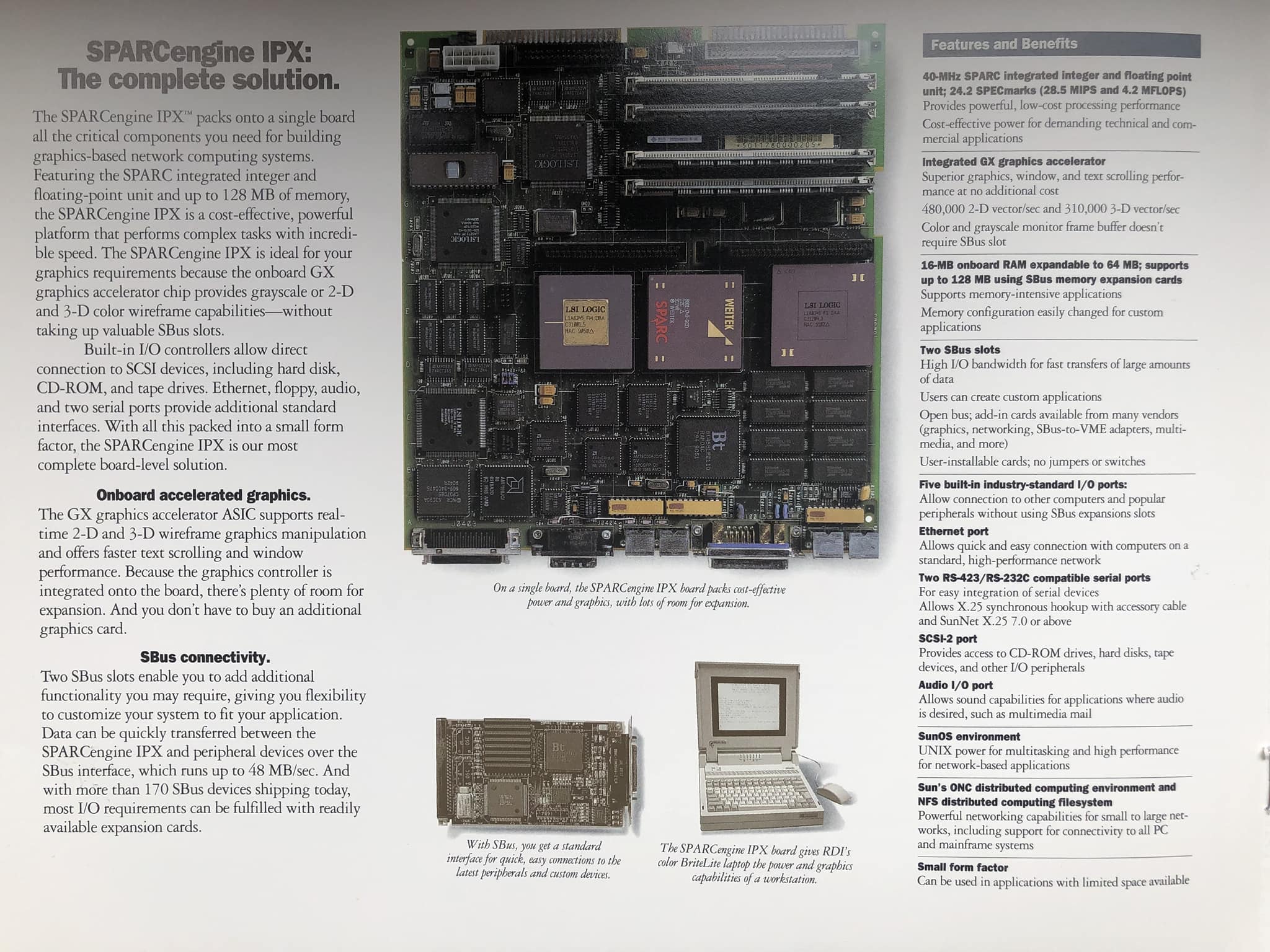 SPARCEngine IPX mid 90s. SPARC 40 MHz 32 bit RISC CPU, 64 MByte