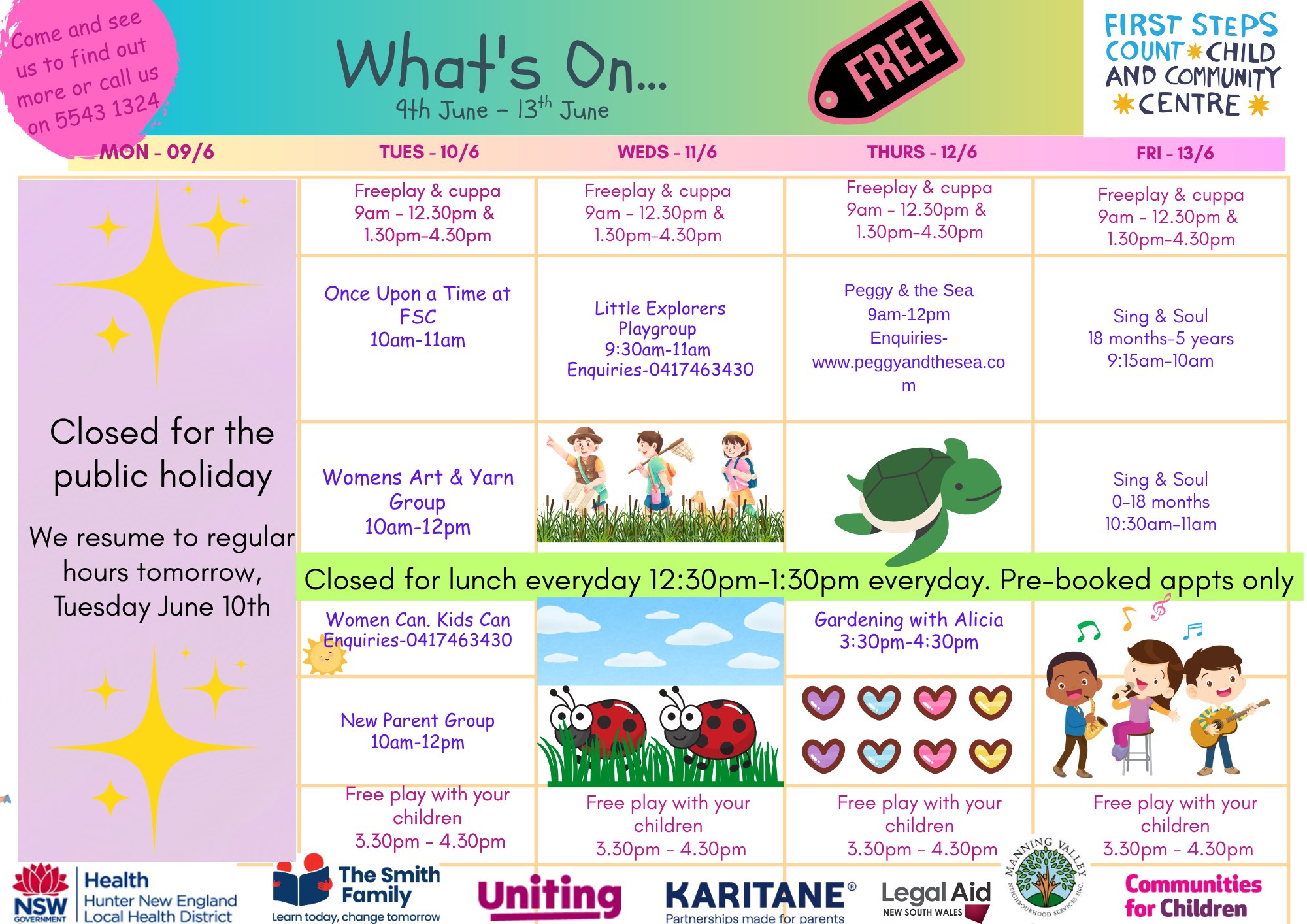 First - Hey everyone - here is what's on at First Steps Count next week ...
