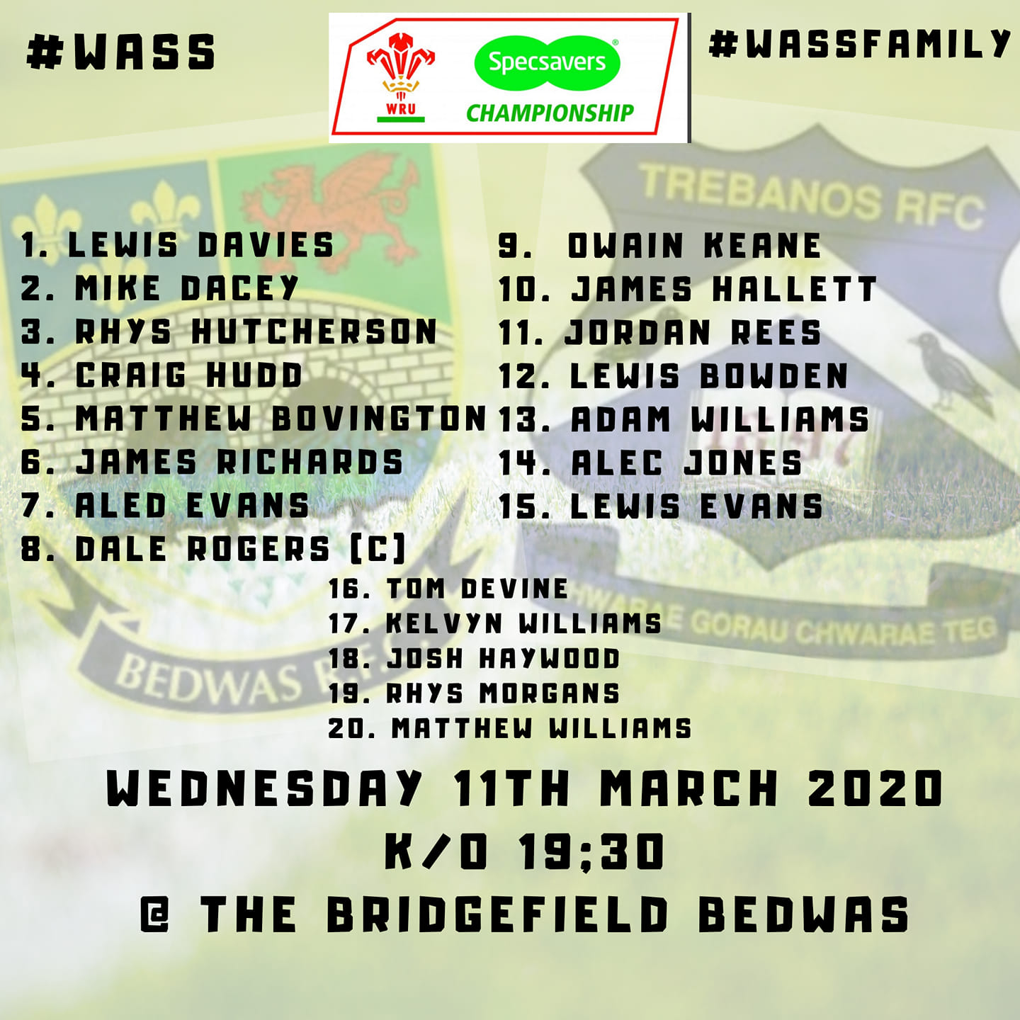 Bedwas RFC - 🚨🚨 Team for Wednesday🚨🚨 🏉Here we go again, Bedwas finally ...