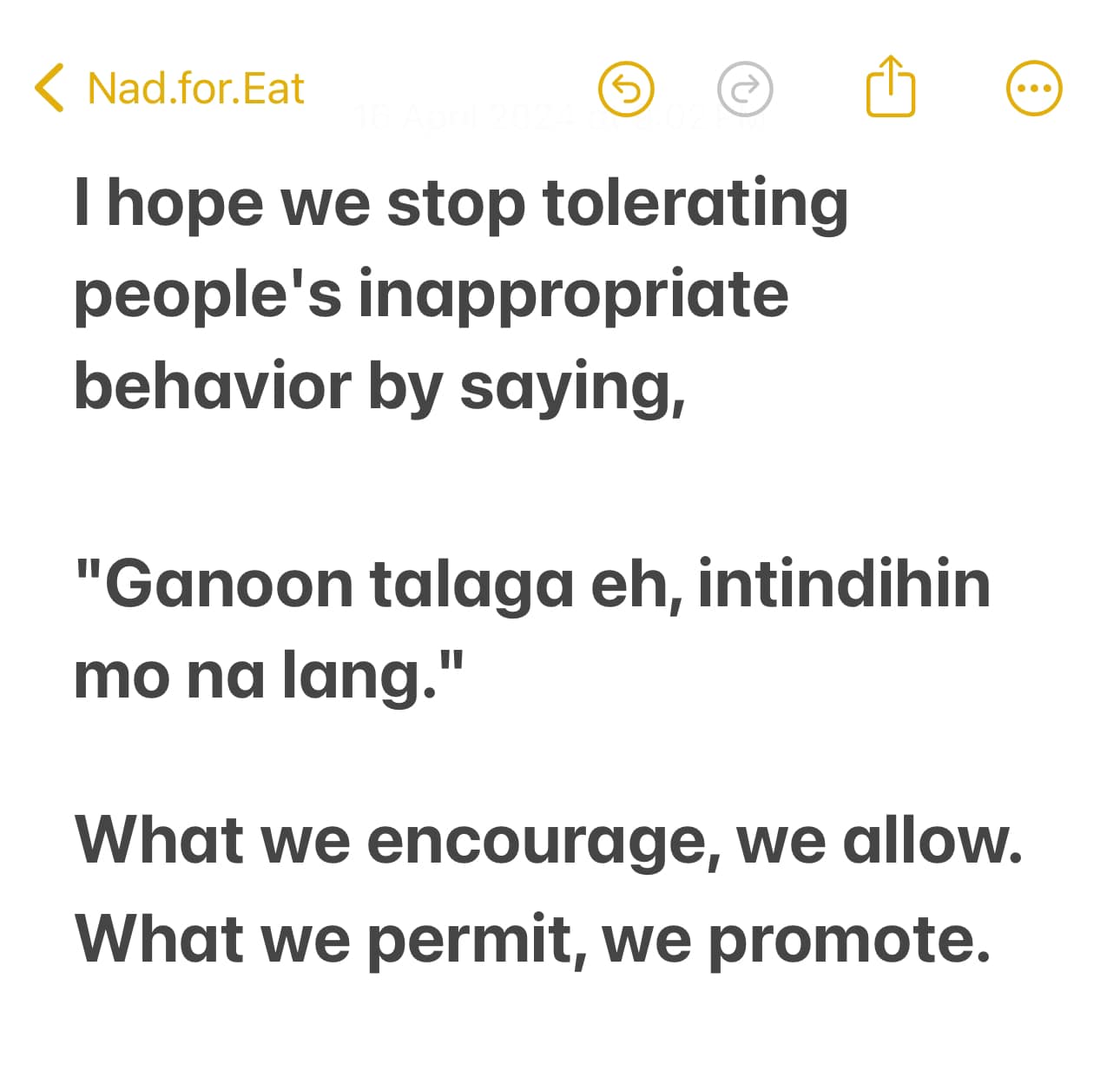 nad.for.eat - I hope we stop tolerating people's inappropriate behavior ...
