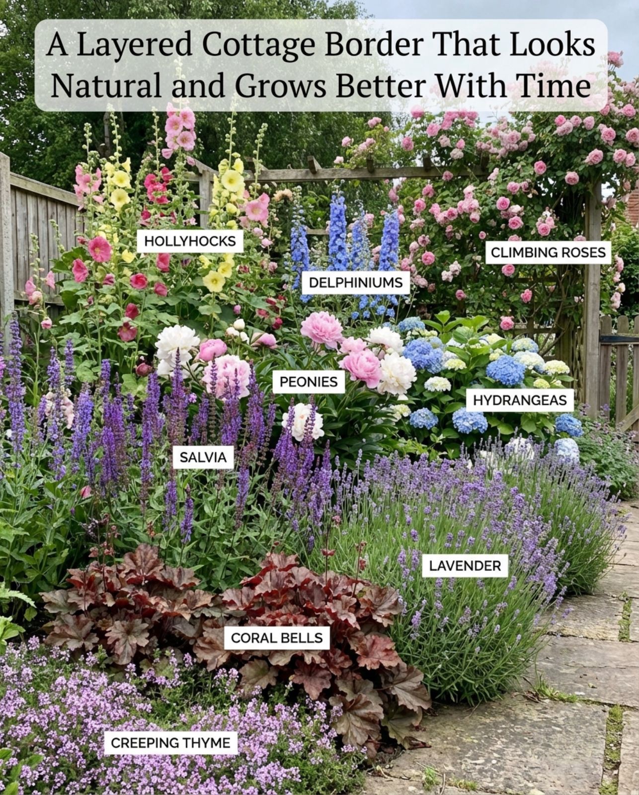 Pink and purple cottage garden ideas for zone 9b-10