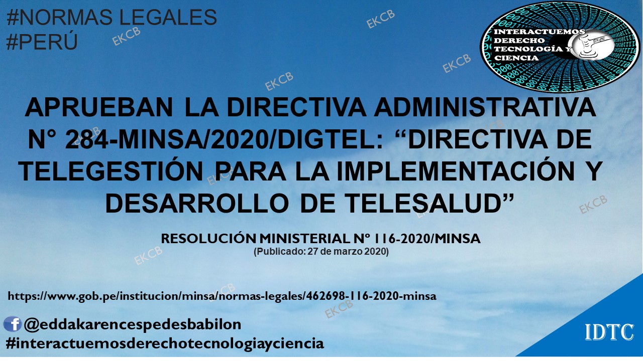 TELESALUD - TELEGESTIÓN: APRUEBAN LA DIRECTIVA ADMINISTRATIVA N° 284 ...