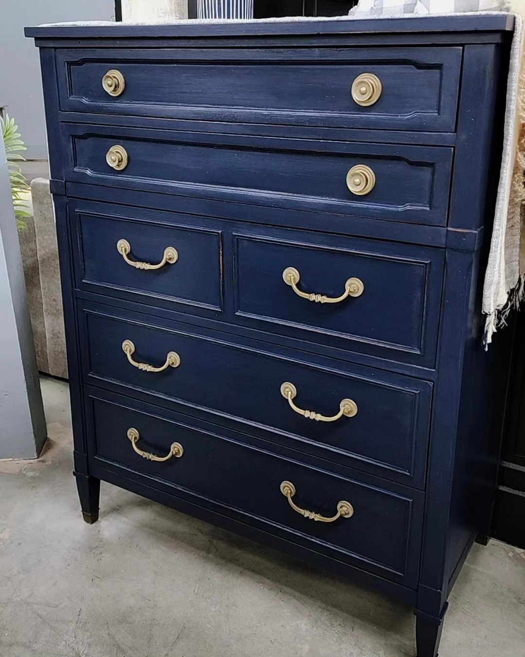 distressed navy blue dresser lacquered by Drexel Most furniture that is FRI13DEC24 Whimsy Bay Kids Baby Size:3/4 years