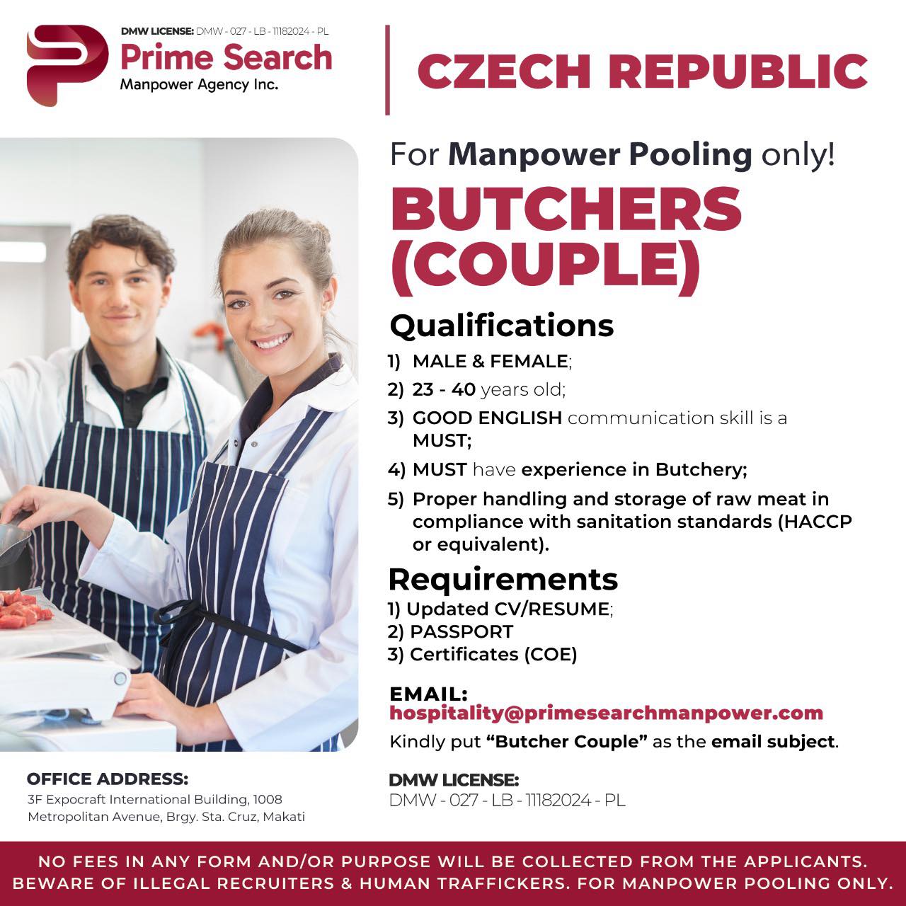 Prime - NOW HIRING: BUTCHERS! 🇨🇿 Prime Search Manpower Agency is ...