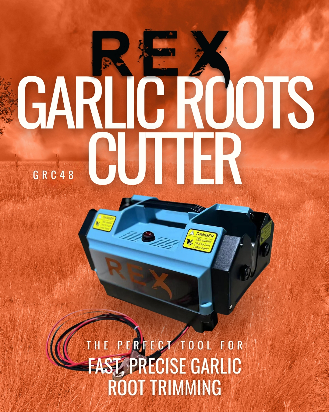 REX - The REX 48V Garlic Roots Cutter features a dual-sided cutting ...