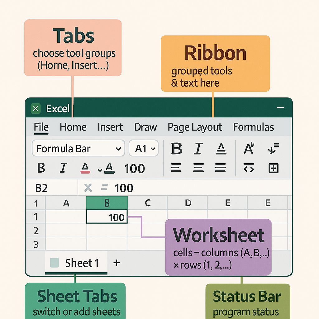 Excel - 🟩 Learning Excel? Here’s a quick look at the main parts of the ...