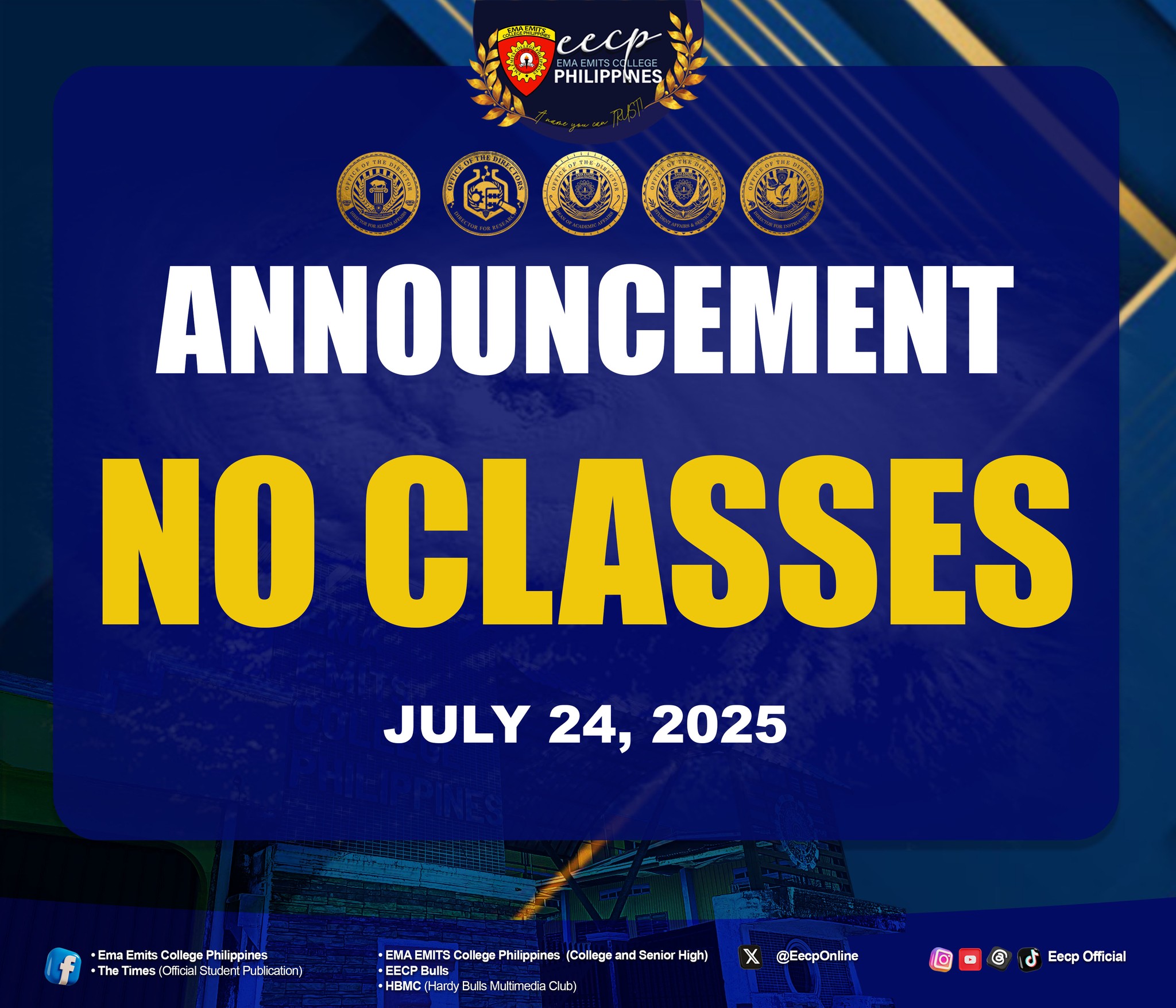 EMA - OFFICIAL ANNOUNCEMENT #WalangPasok Class Suspension – Thursday ...