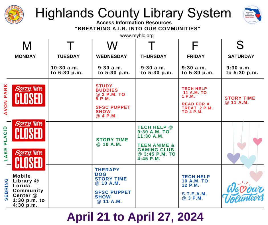 Be sure to stop in and visit one or all your local libraries this week ...