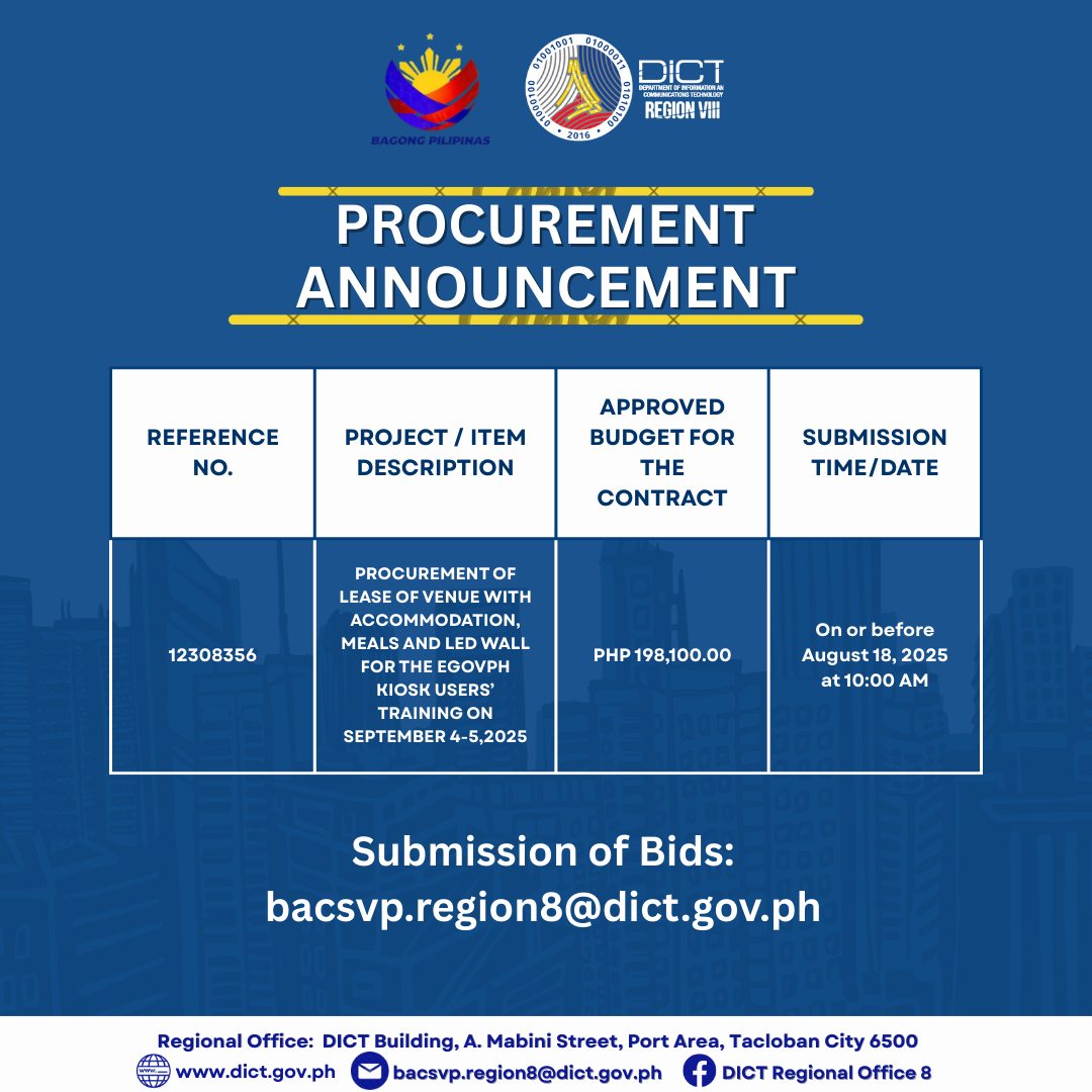 DICT - BID NOTICE AND INVITATION PROCUREMENT OF LEASE OF VENUE WITH ...