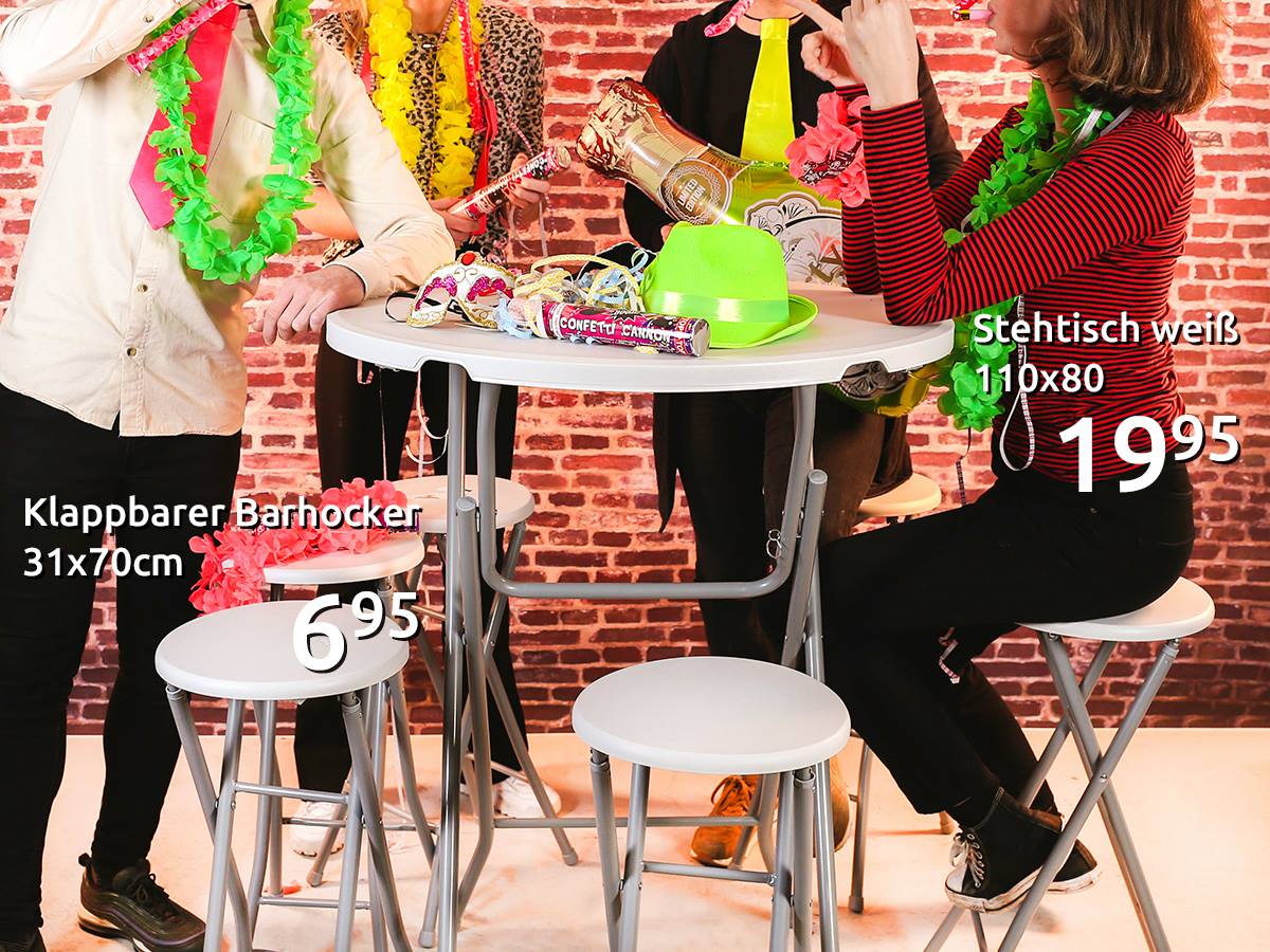 Prä-Karnevalsfeier zu Hause? Dann dürfen ein Stehtisch und ein paar Barhocker natürlich nicht fehlen! 🤡 Das Feiern wird noch unbeschwerter, da beide in der Aktion der Woche sind!
