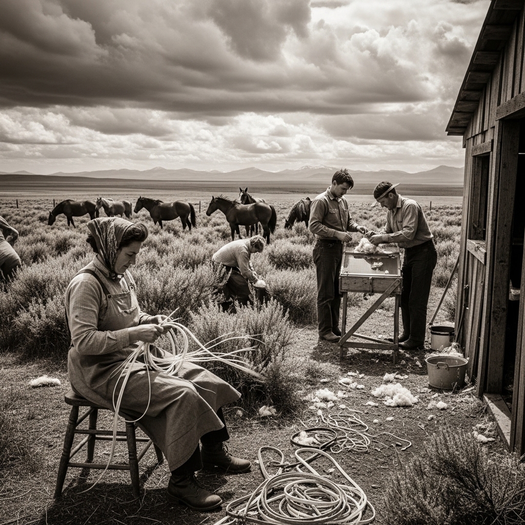 Old - In the windy plateaus of Wyoming during the 1950s sheep wool ...
