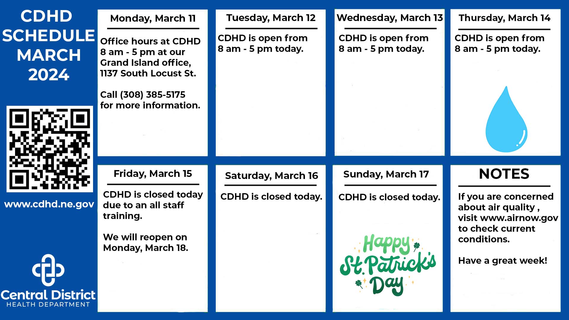 Here is our schedule... - Central District Health Department | Facebook