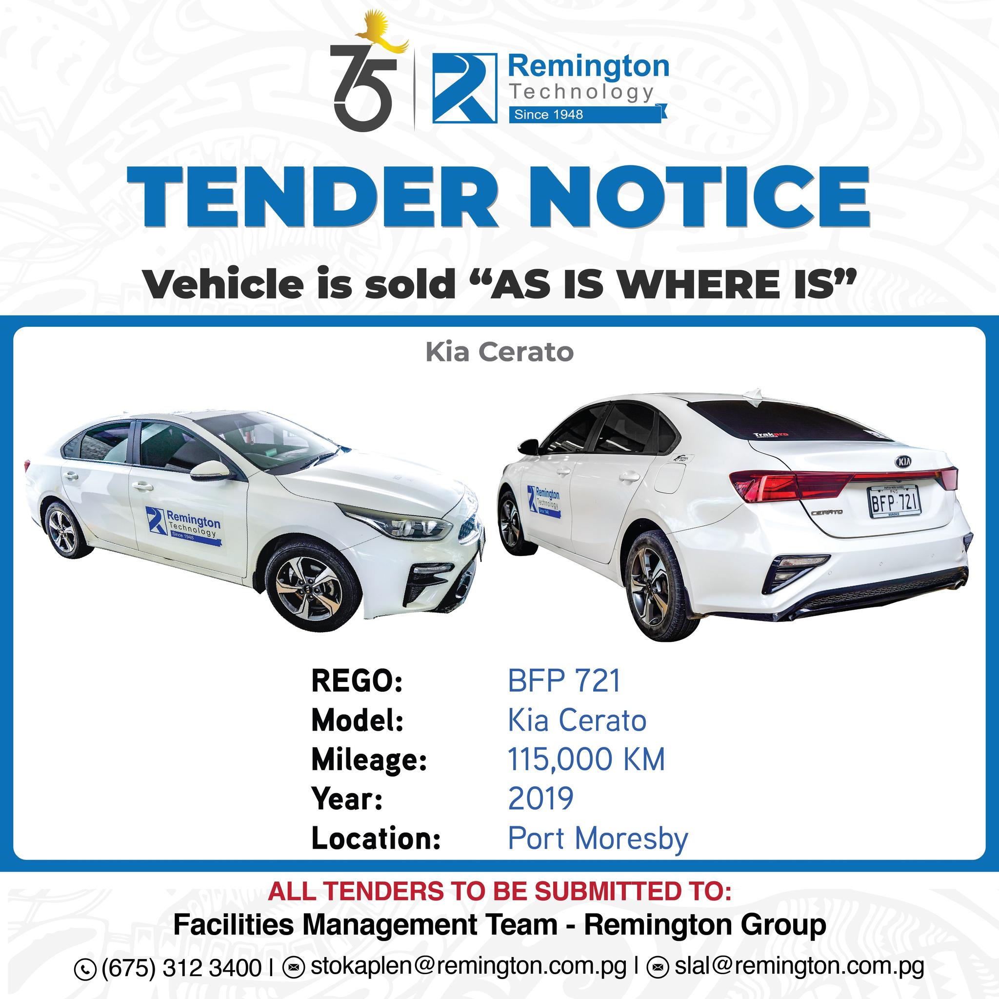 Remington - Vehicle Tender Notice Location: Port Moresby, NCD Vehicle ...