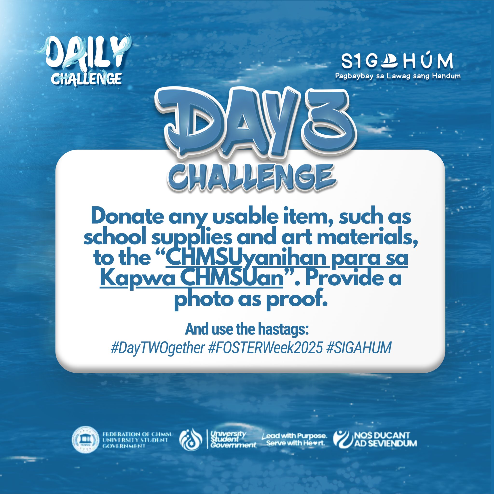 𝐃𝐀𝐘 𝟑 | 𝐃𝐨𝐧𝐚𝐭𝐞... - CHMSU Student Government Talisay Campus | Facebook