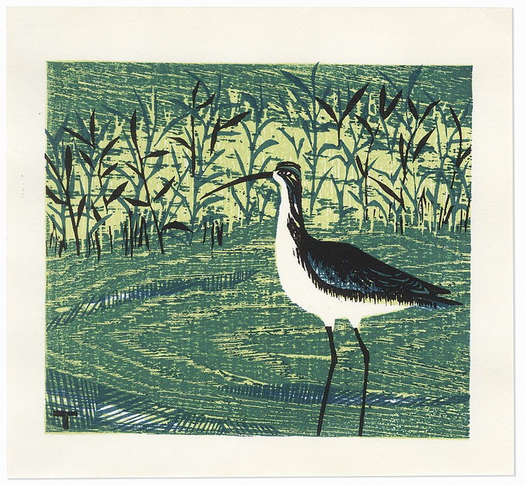 Bird in flight with bare trees' (ca. 1970s) by Fujita Fumio (藤田
