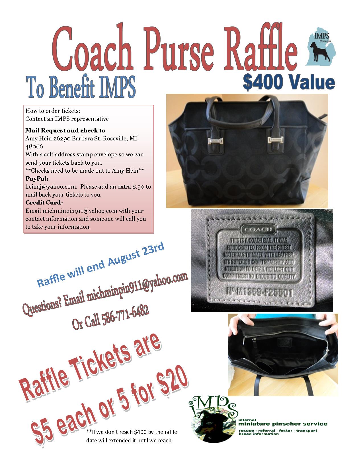 Coach Purse Raffle to Benefit IMPS Rescue
