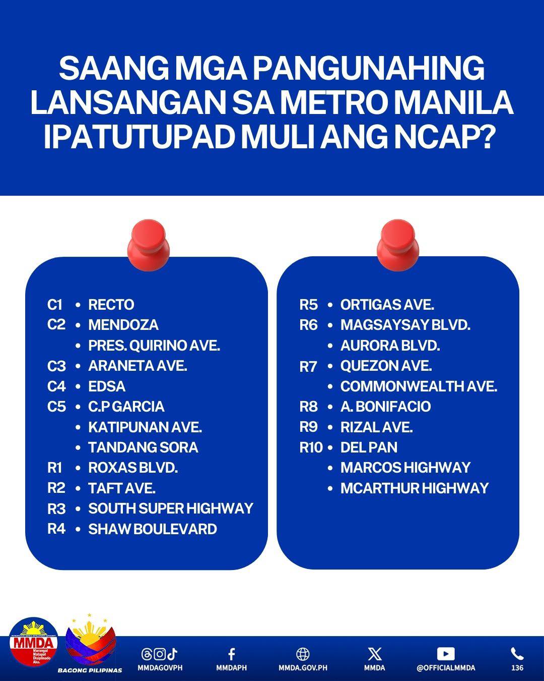 Las - MGA PANGUNAHING LANSANGAN KUNG SAAN MULING IPATUTUPAD ANG NCAP 🚙 ...
