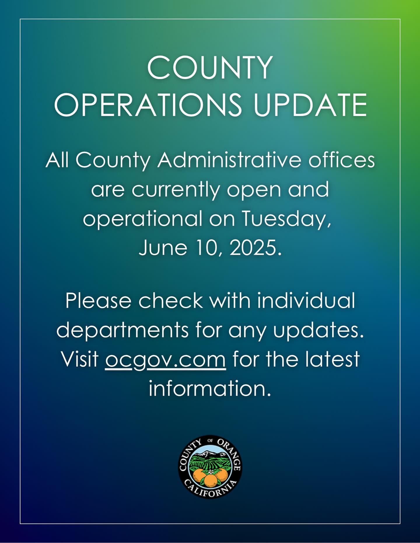 County - All County Administrative offices are currently open and ...
