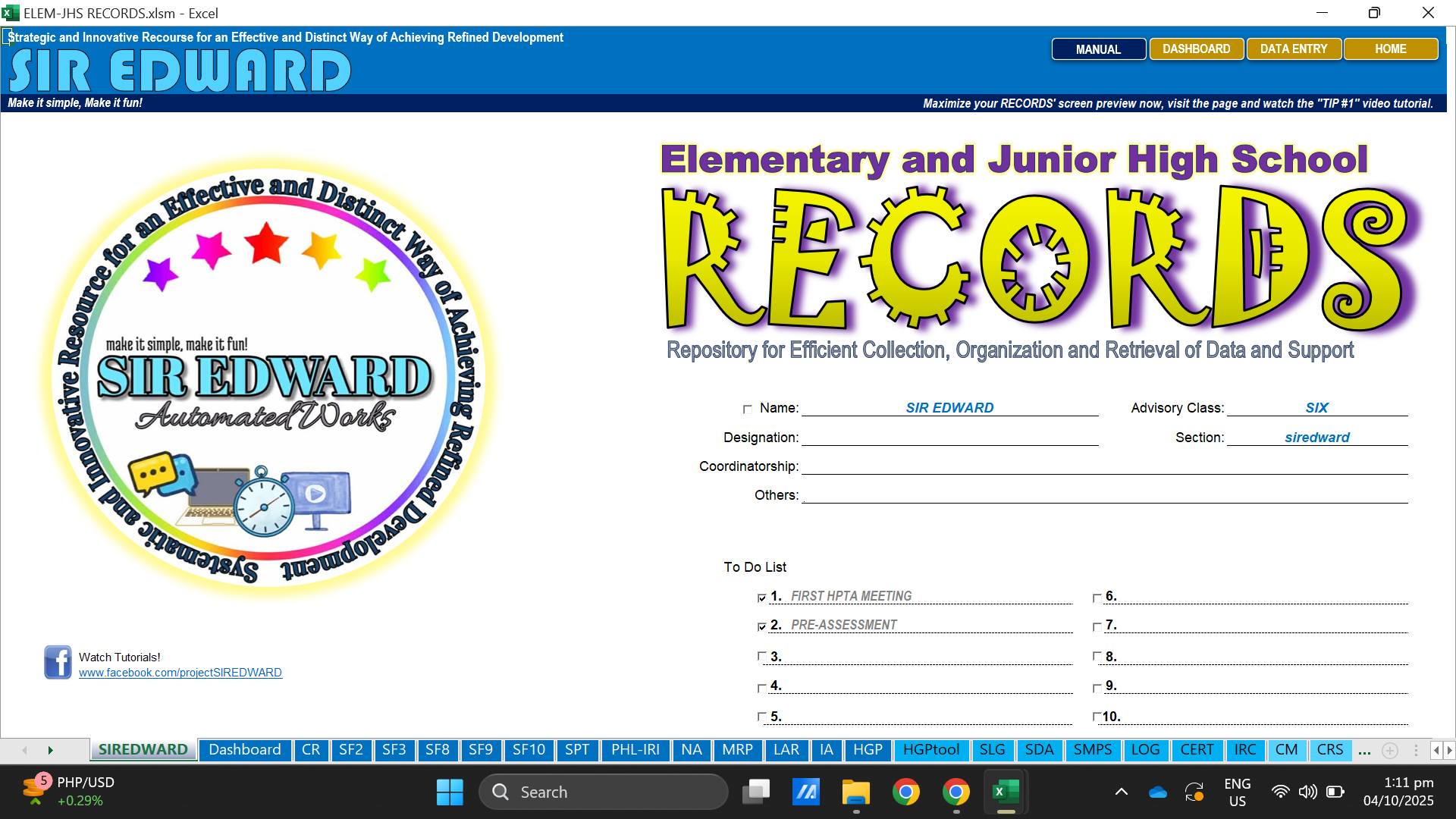 Sir - 🟠Elem/JuniorHS RECORDS 📌 INCLUSION: Dashboard Rating Sheet ...
