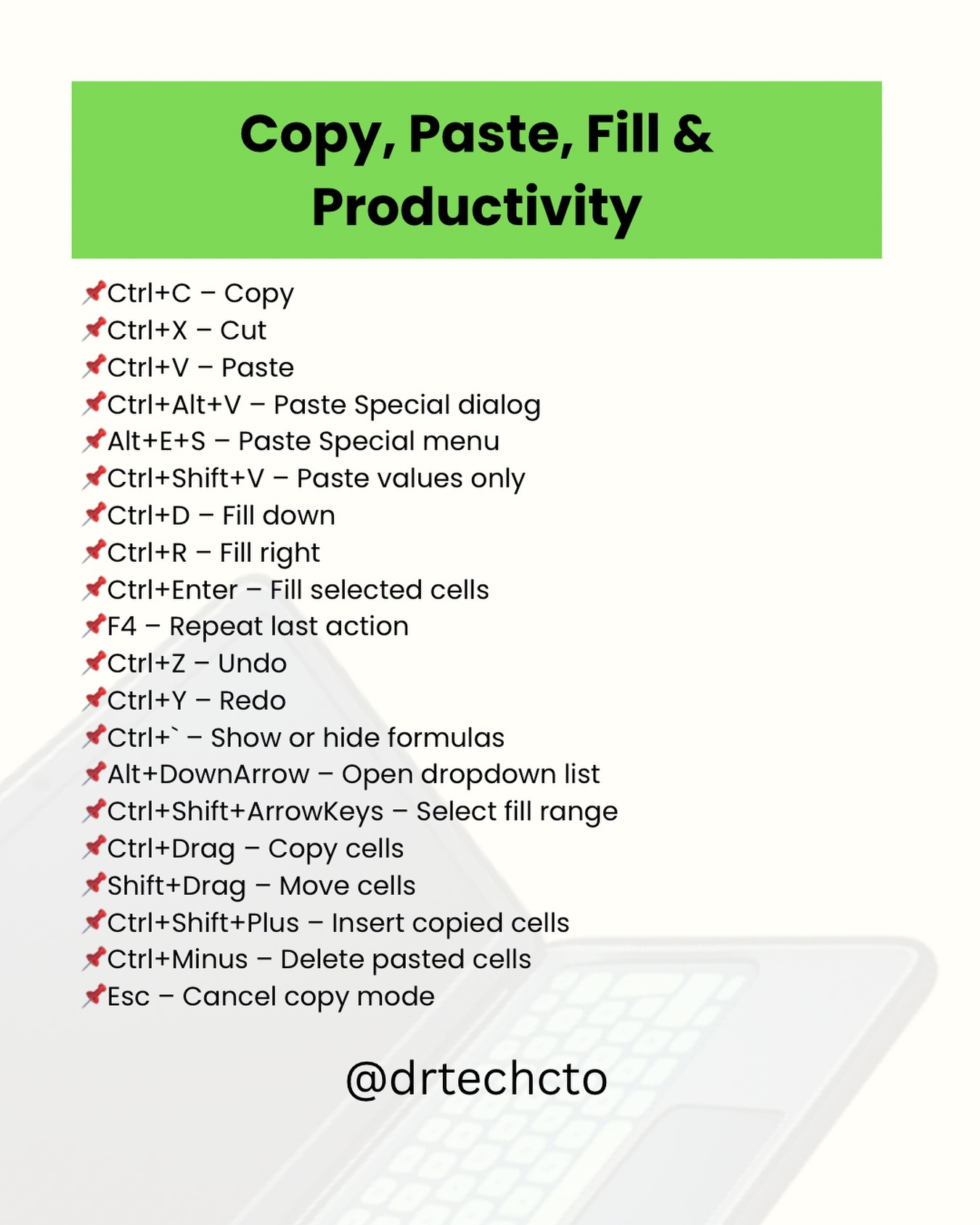 Techoilyas - Copy, Paste, Fill & Productivity 📌Ctrl+C –... | Facebook