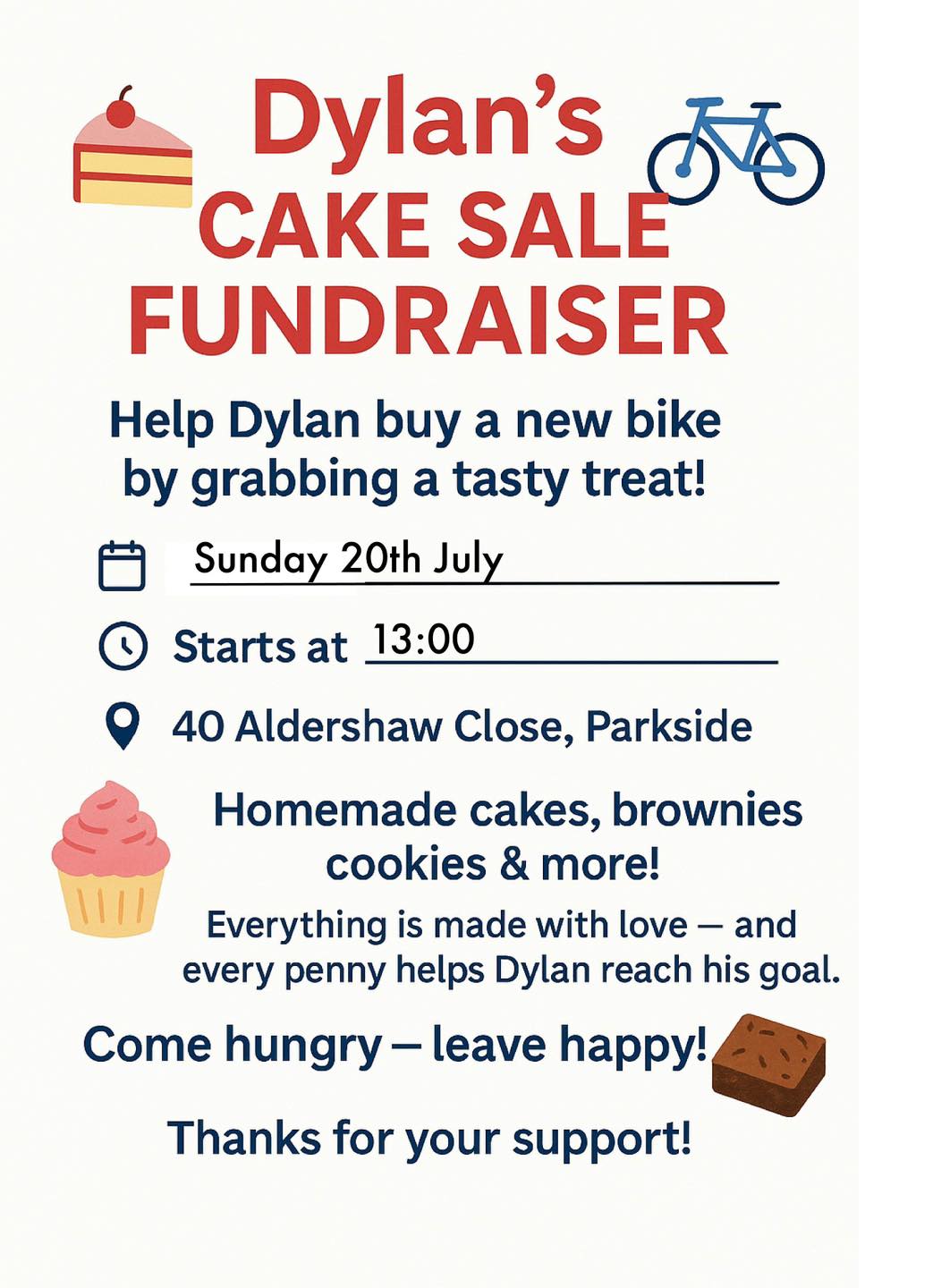 Parkside News - 👏🏼 Cake sale at 40 Aldershaw Close,... | Facebook