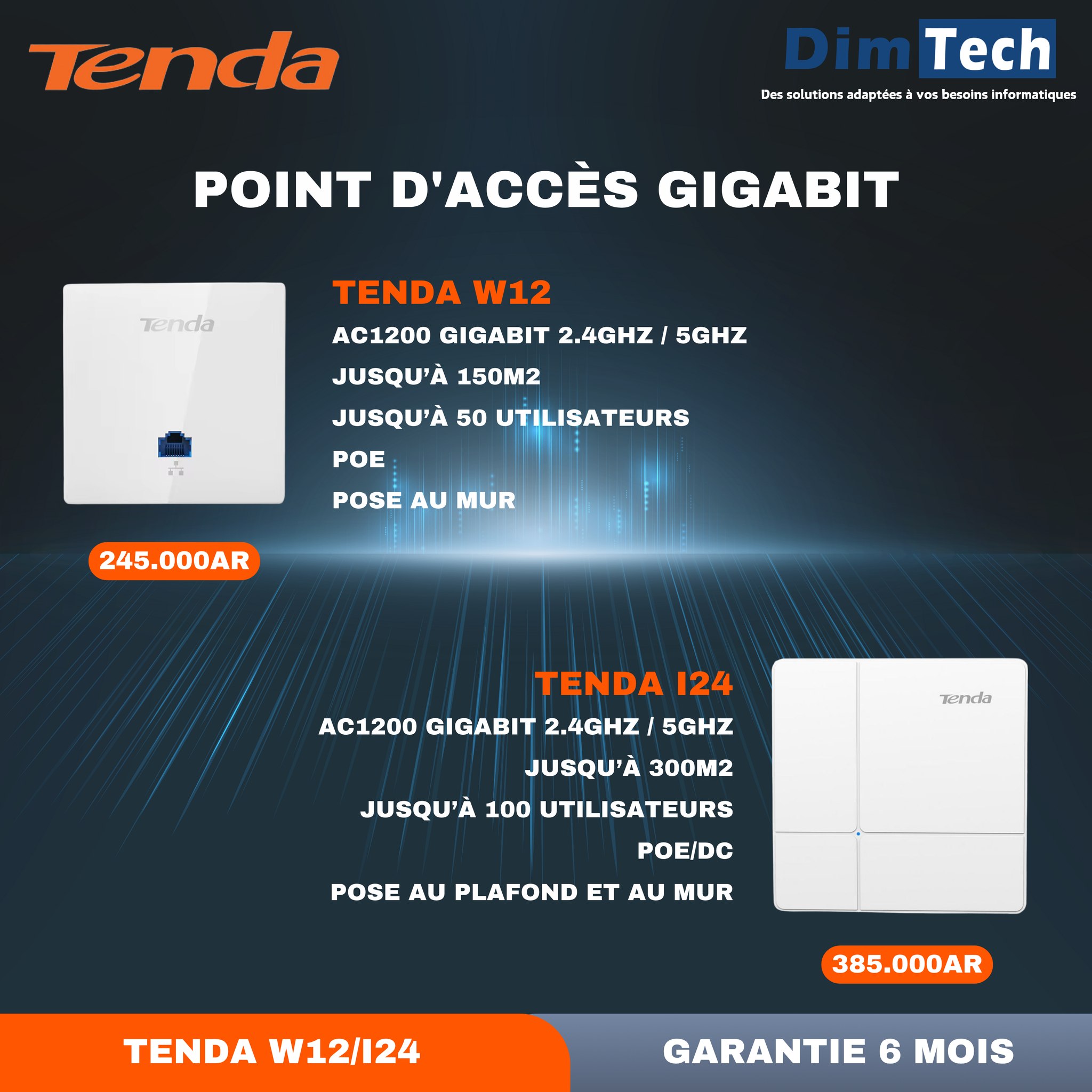 DimTech - Tenda W12 -245,000AR Point d'accès AC1200 Mural Tenda i24 ...