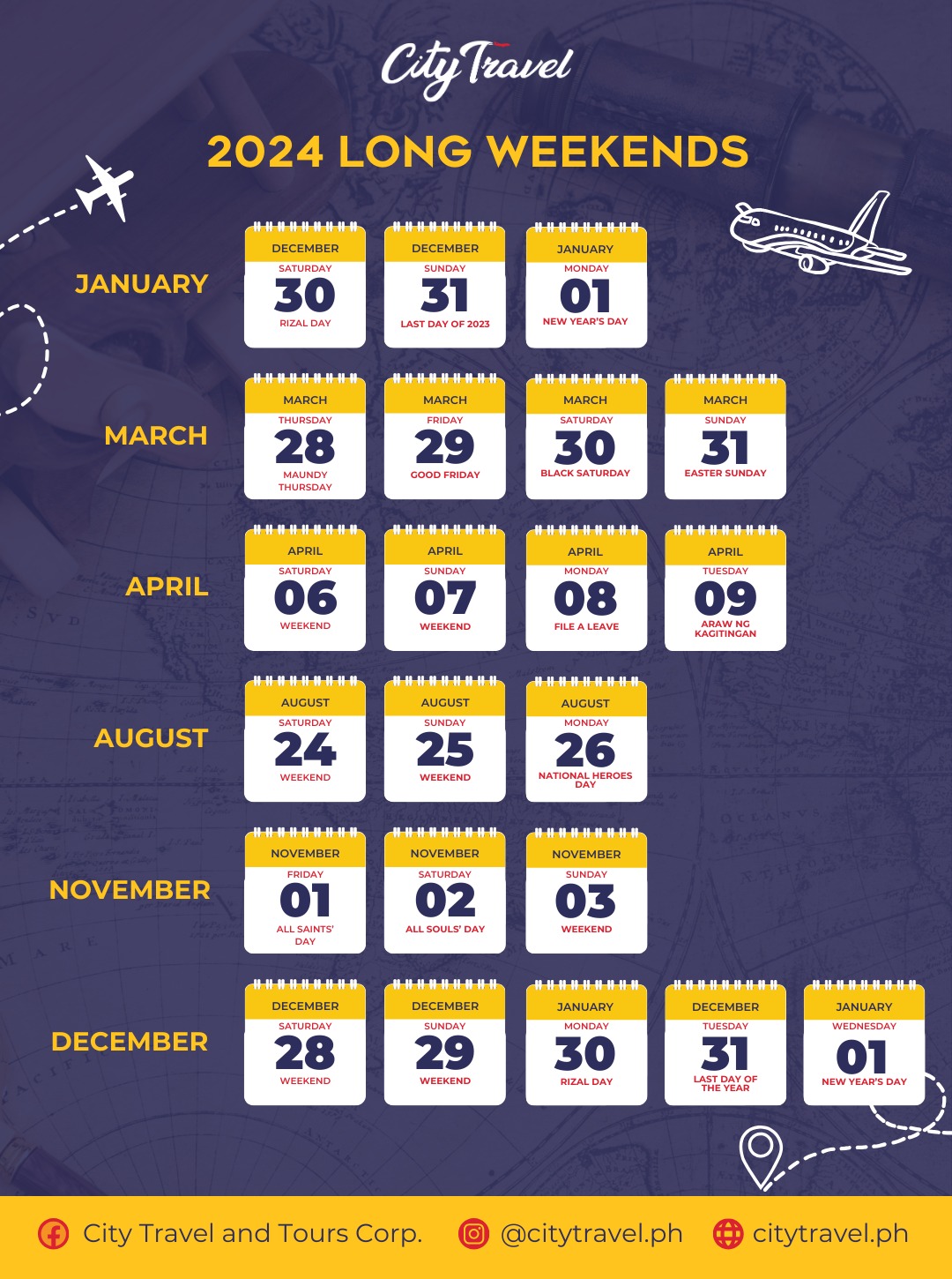 2024 Long Weekends Holiday... - City Travel and Tours Corp.