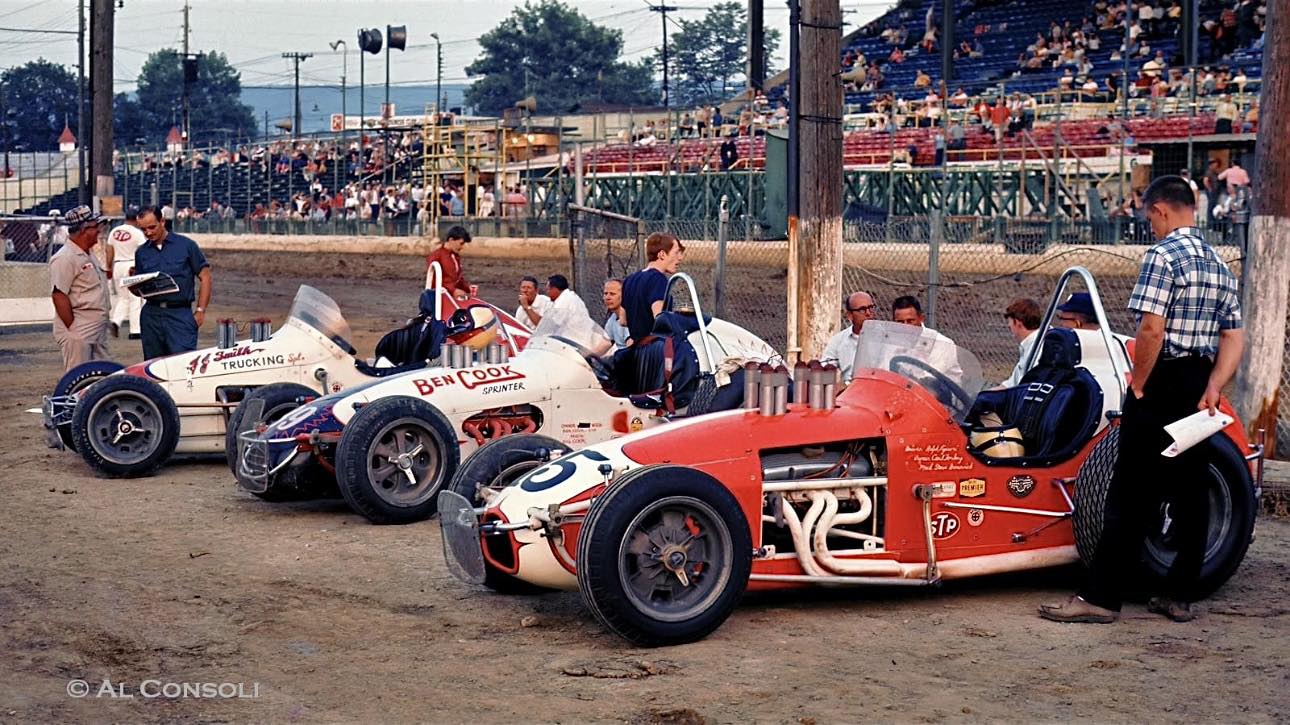 Turn - The USAC Sprint Cars driven by 15-Ralph Liguori, 39-Jim Luebbert ...