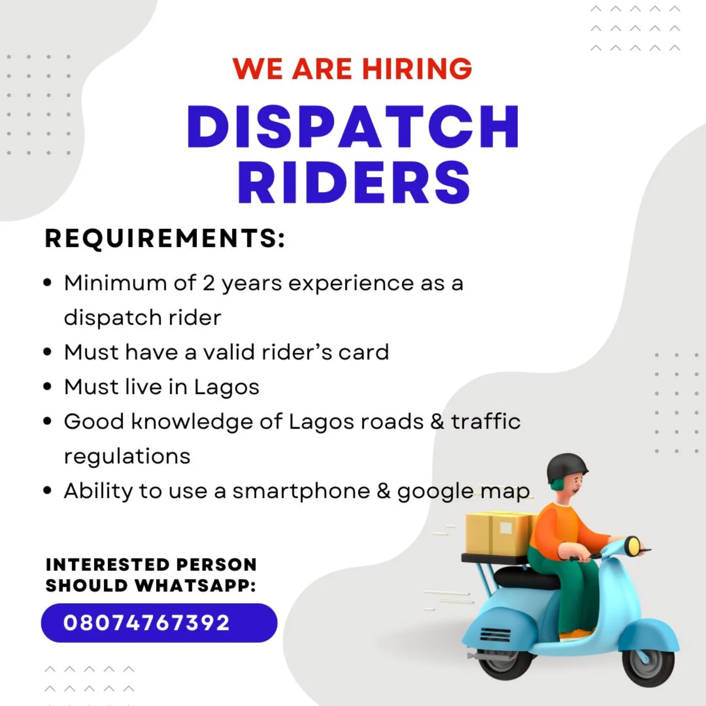 WE ARE HIRING DISPATCH RIDERS 1.... - PRIME oracle logistics | Facebook