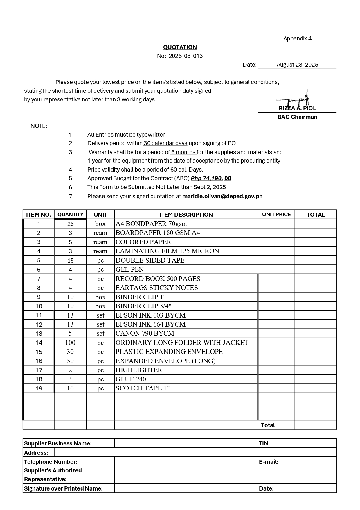 Adlas Elementary School - Procurement | Silang