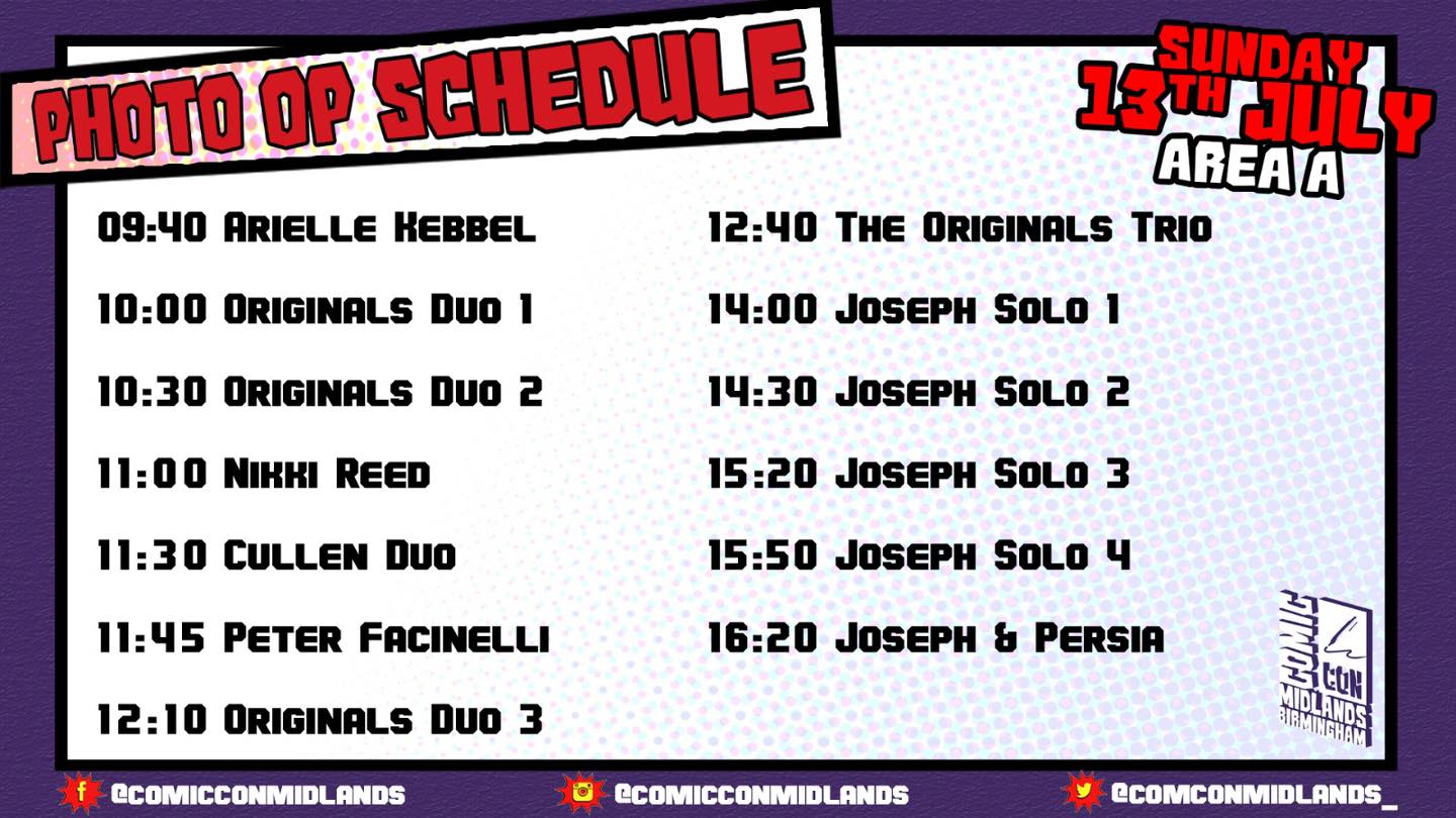 ⭐️ SUNDAY PHOTO SCHEDULE ⭐️ Please... - Comic Con Midlands | Facebook
