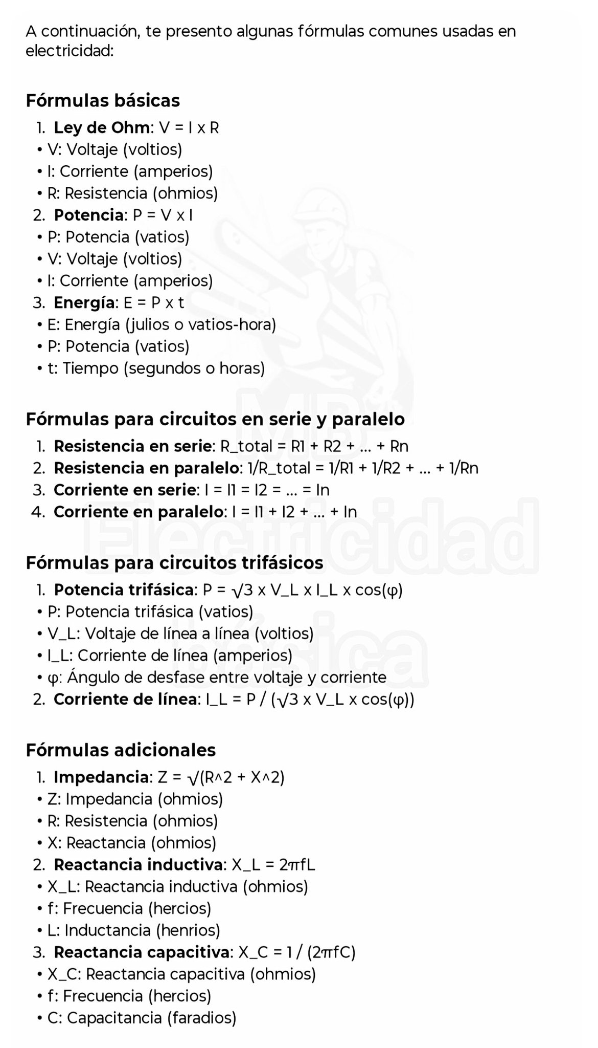 Mb - Fórmulas más usadas en electricidad. #electricistasprofesionales # ...