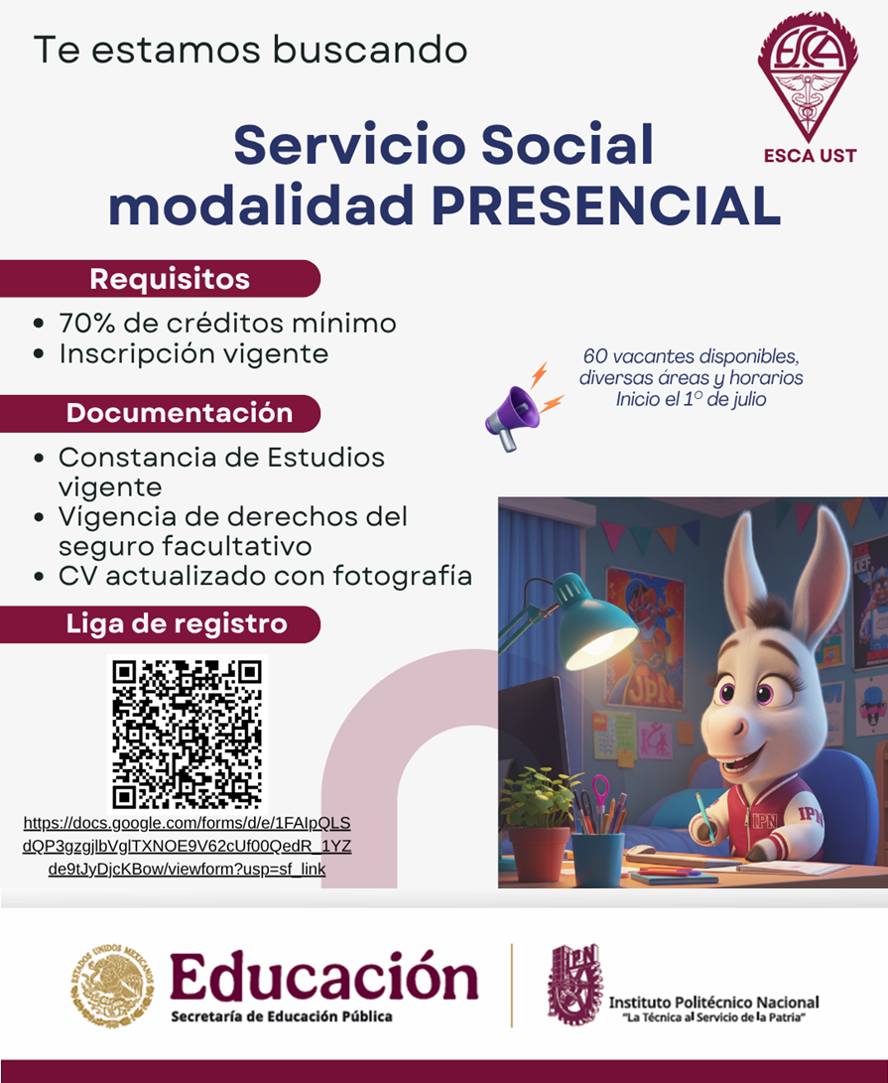 La ESCA UST apertura vacantes para servicio social de manera presencial ...