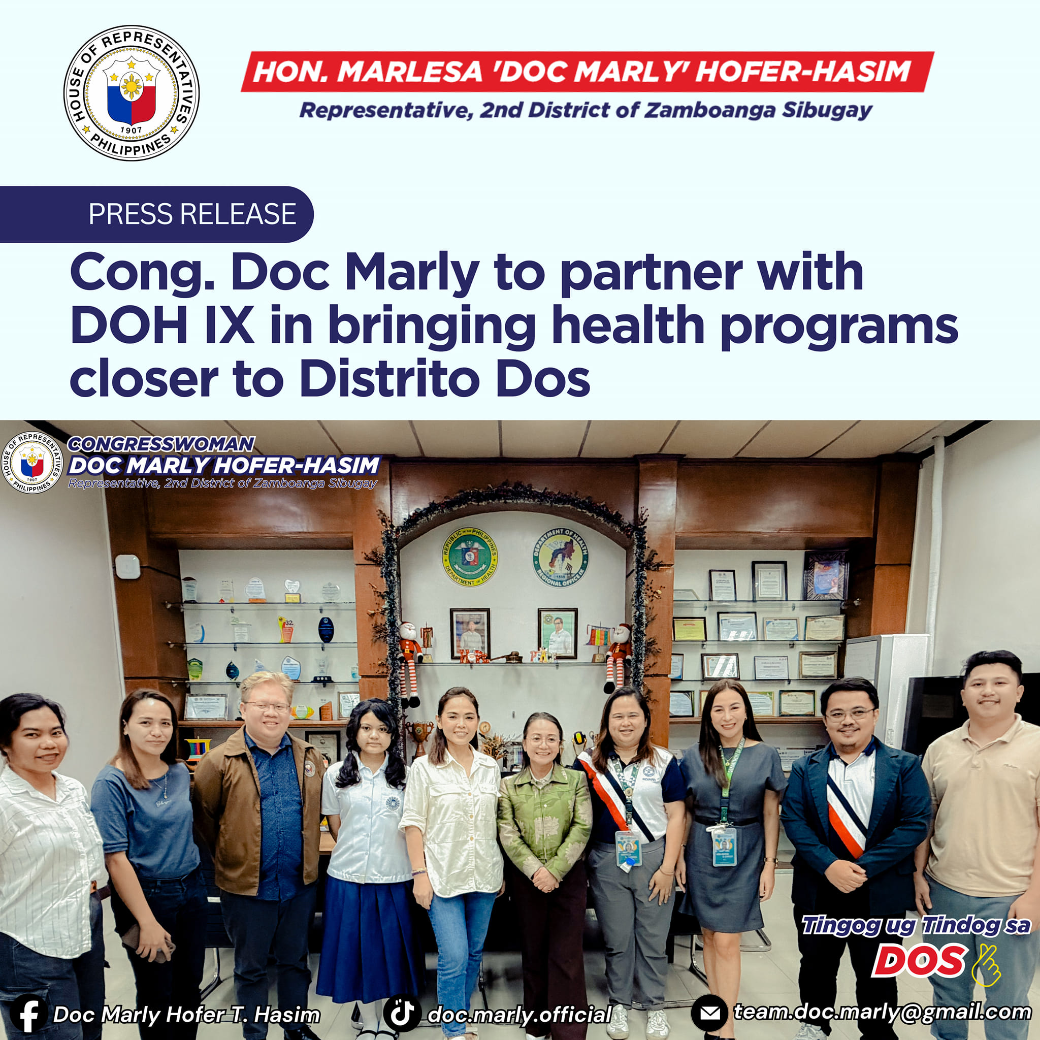 CONG. DOC MARLY TO PARTNER WITH DOH... - Tindog alang sa Dos | Facebook