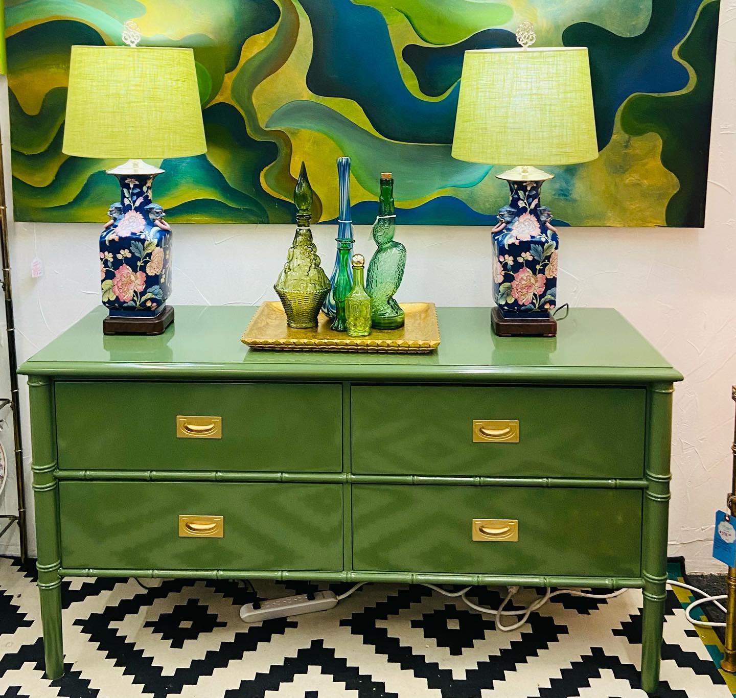 green bamboo dresser Lacquered faux available at Forestwood Antique Mall _brand_Herve-Leger