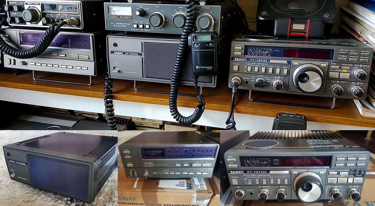 Yaesu FT-757GX and FT-757GX2 radios with accessories