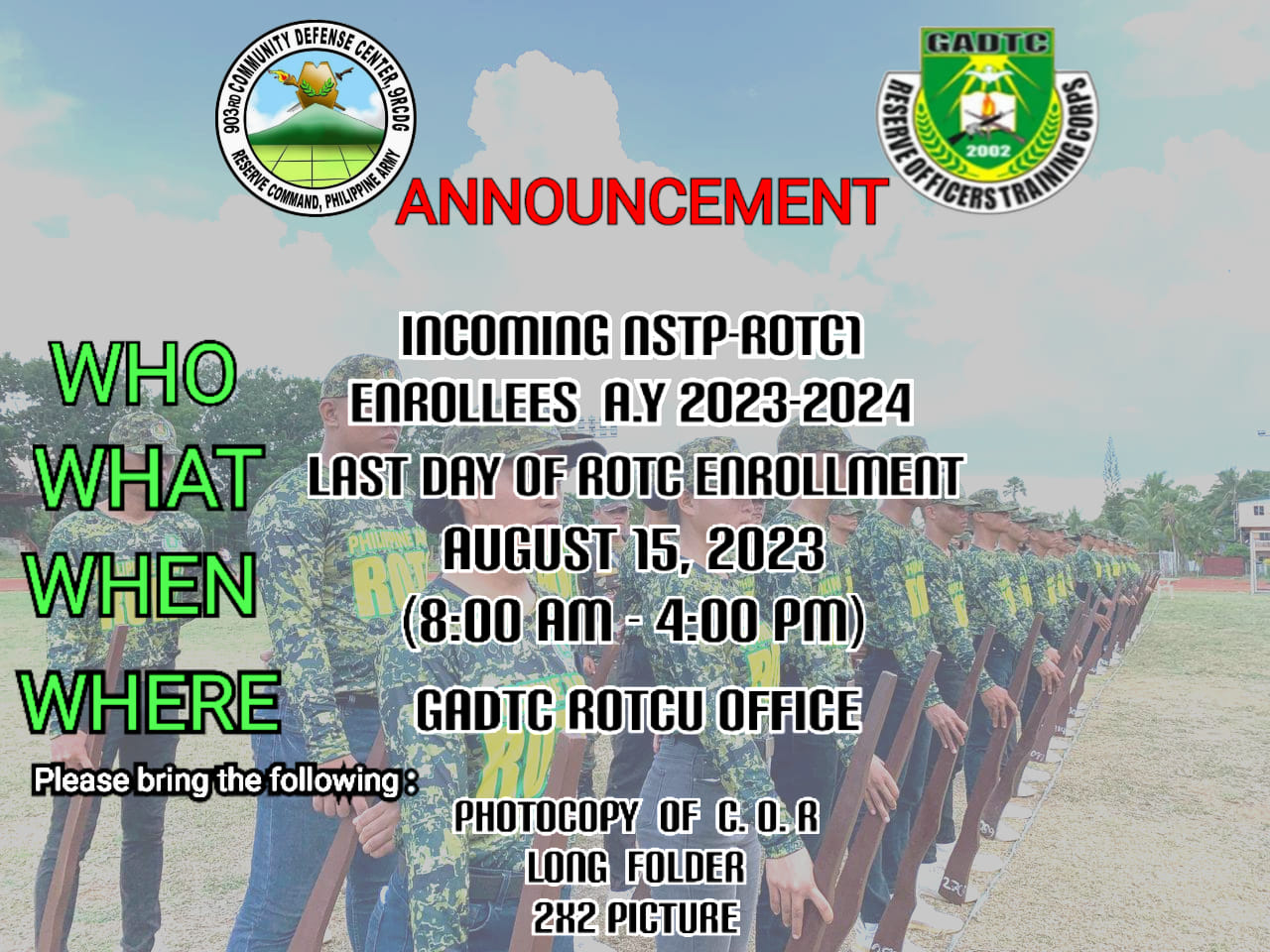 Gov. Alfonso D. Tan College ROTC Unit 2019-2020 | Tangub City