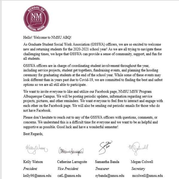 Welcome/Welcome Back... - NMSU MSW Program Albuquerque Campus