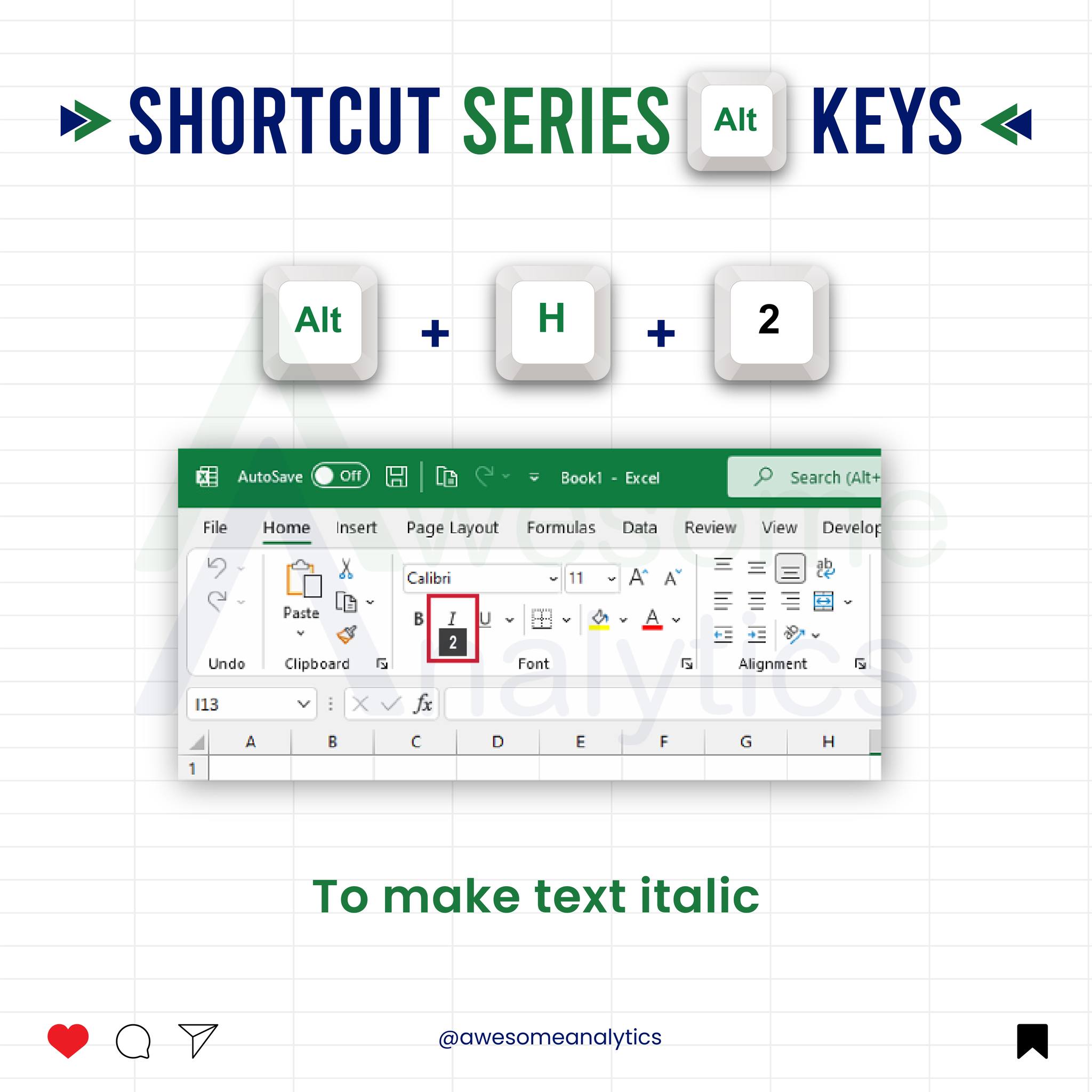 Awesome - 👉To make text italic👈 👉Alt+ H + 2👈 👉Ctrl + I👈 ⌨️Shortcuts ALT ...