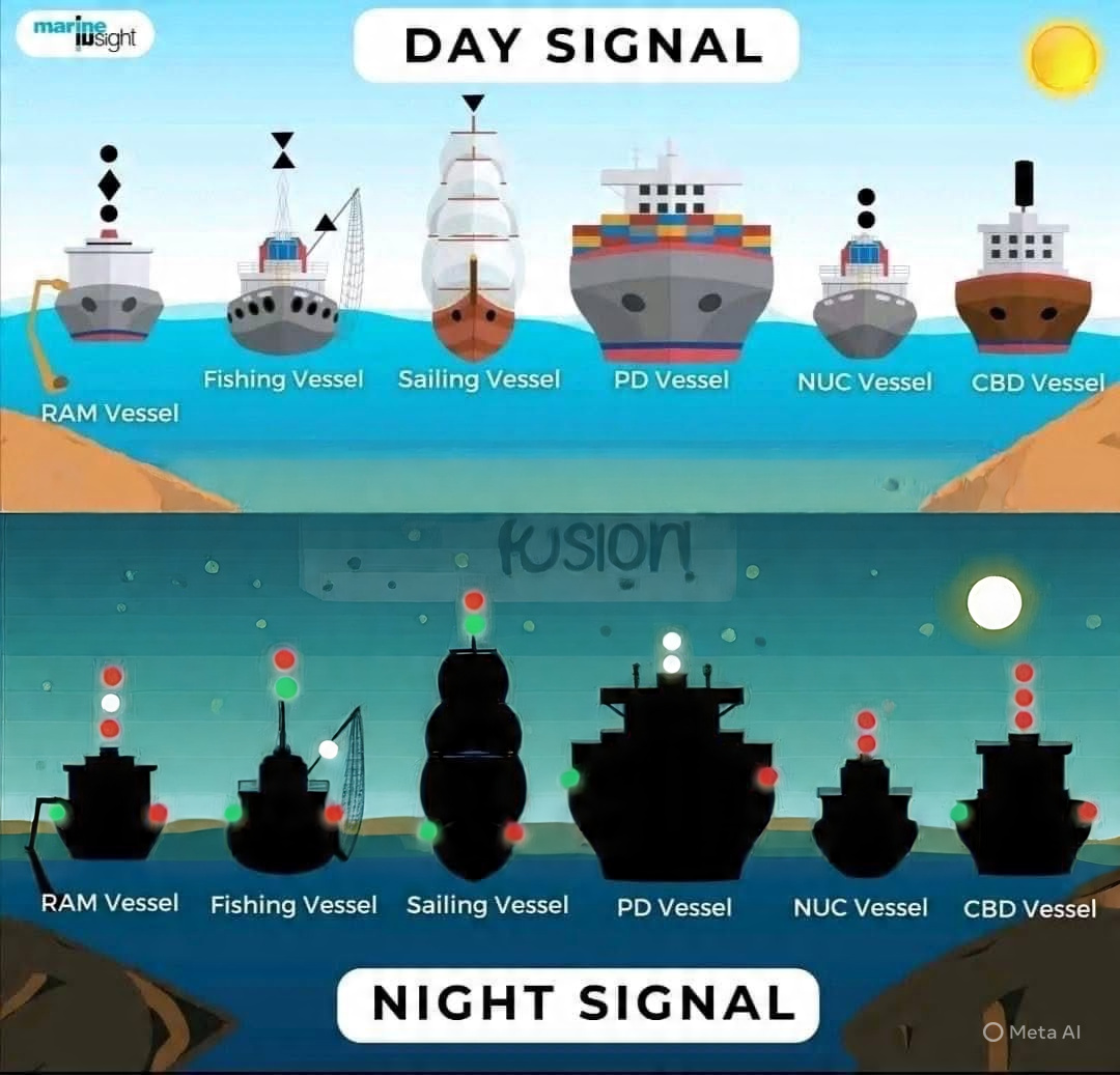 Day and night signals for various vessel types