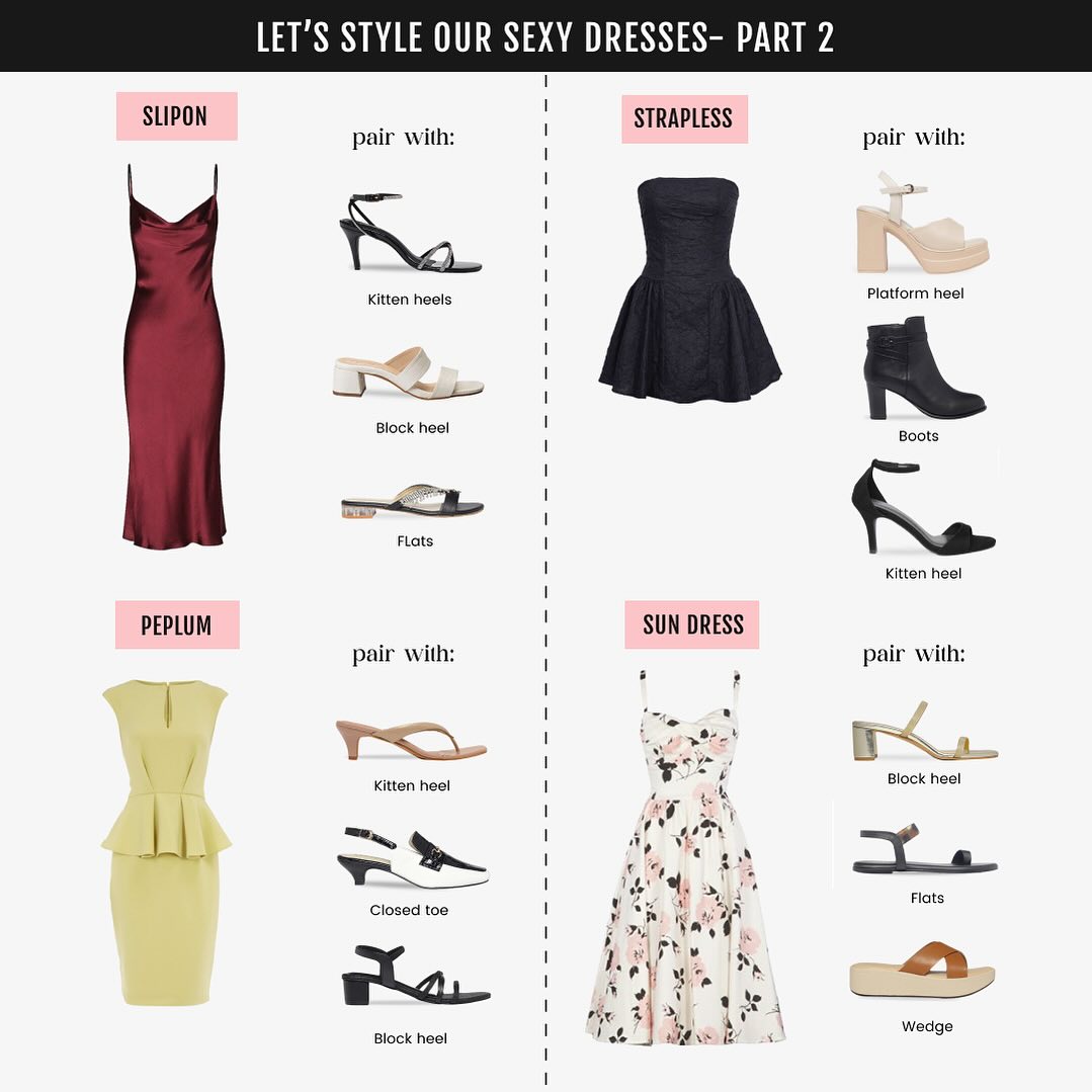 can you wear block heels with a formal dress Navigate the game confidence! Our styling guide breaks down the best footwear for every type of dresses👗 👡 perfect footwear guide for your slipon, strapless , peplum and sun red color dress for women