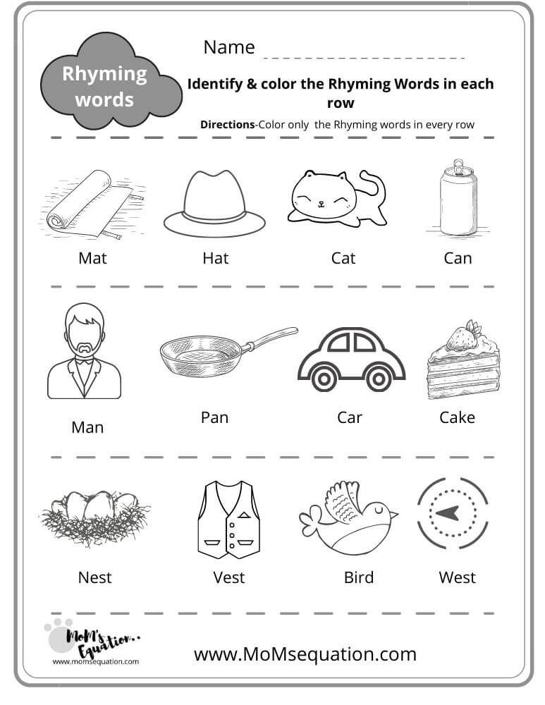 KIDS 🍎LEARNING CLUB ️ | Rhyming Words Worksheet for Kindergarten Kids ...