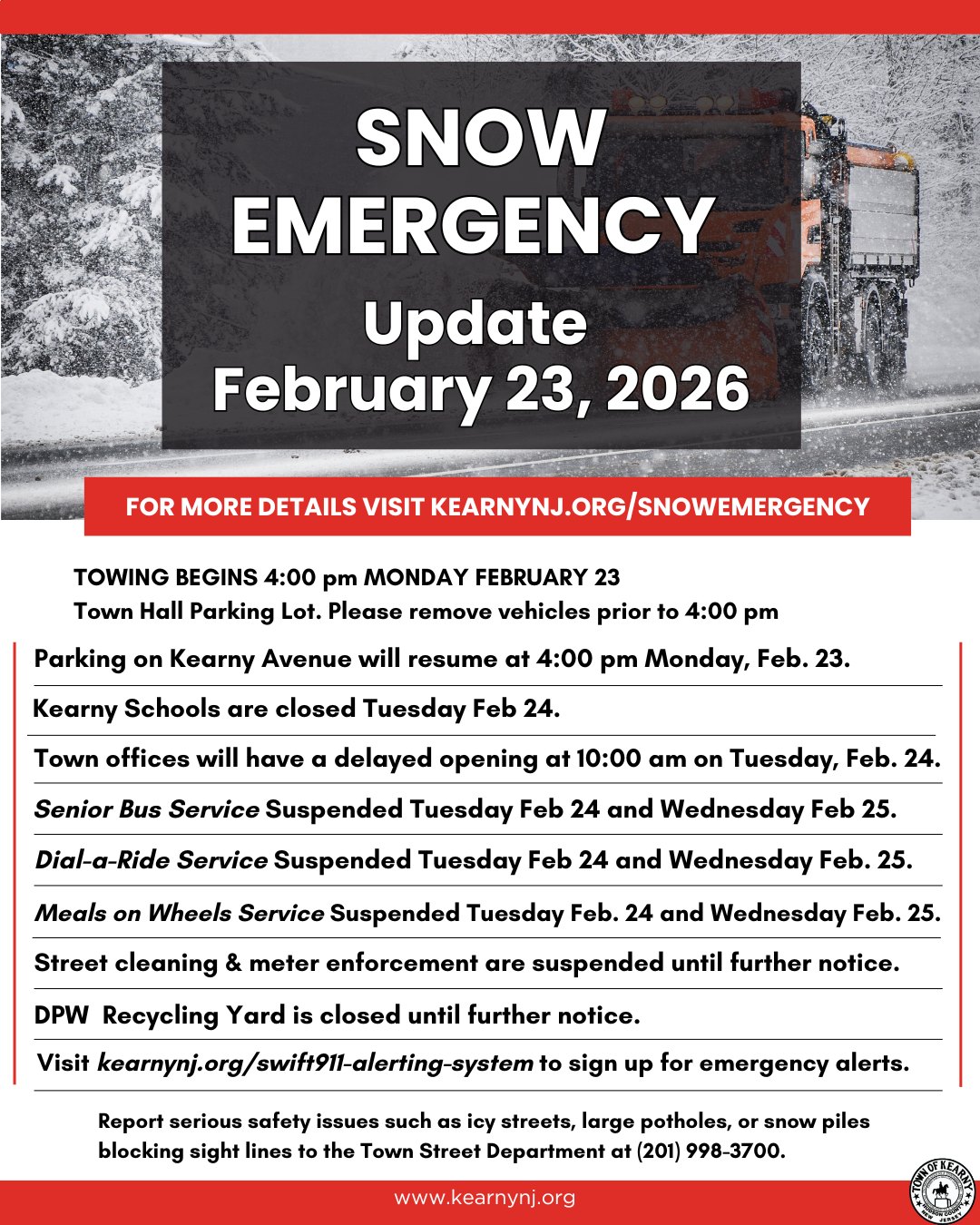 ️ SNOW EMERGENCY UPDATE – Mon., Feb.... - Town of Kearny NJ | Facebook
