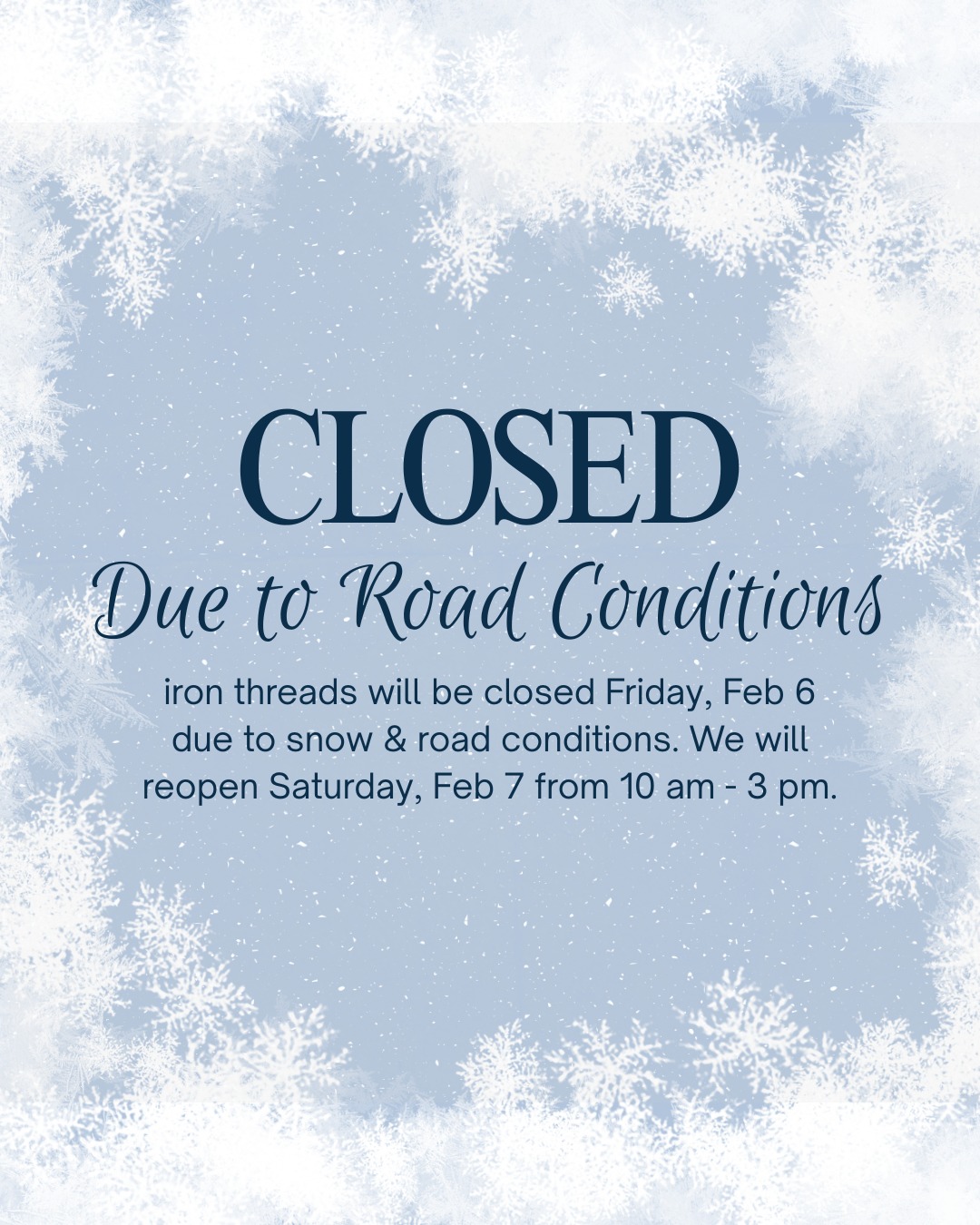 iron threads - ️ Snow Day Update ️ iron threads will be... | Facebook