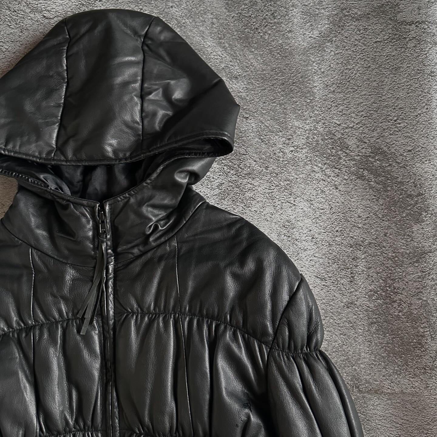 Armani Jeans Pleated Leather Puffer Jacket Fits Medium 10,000 + SF 