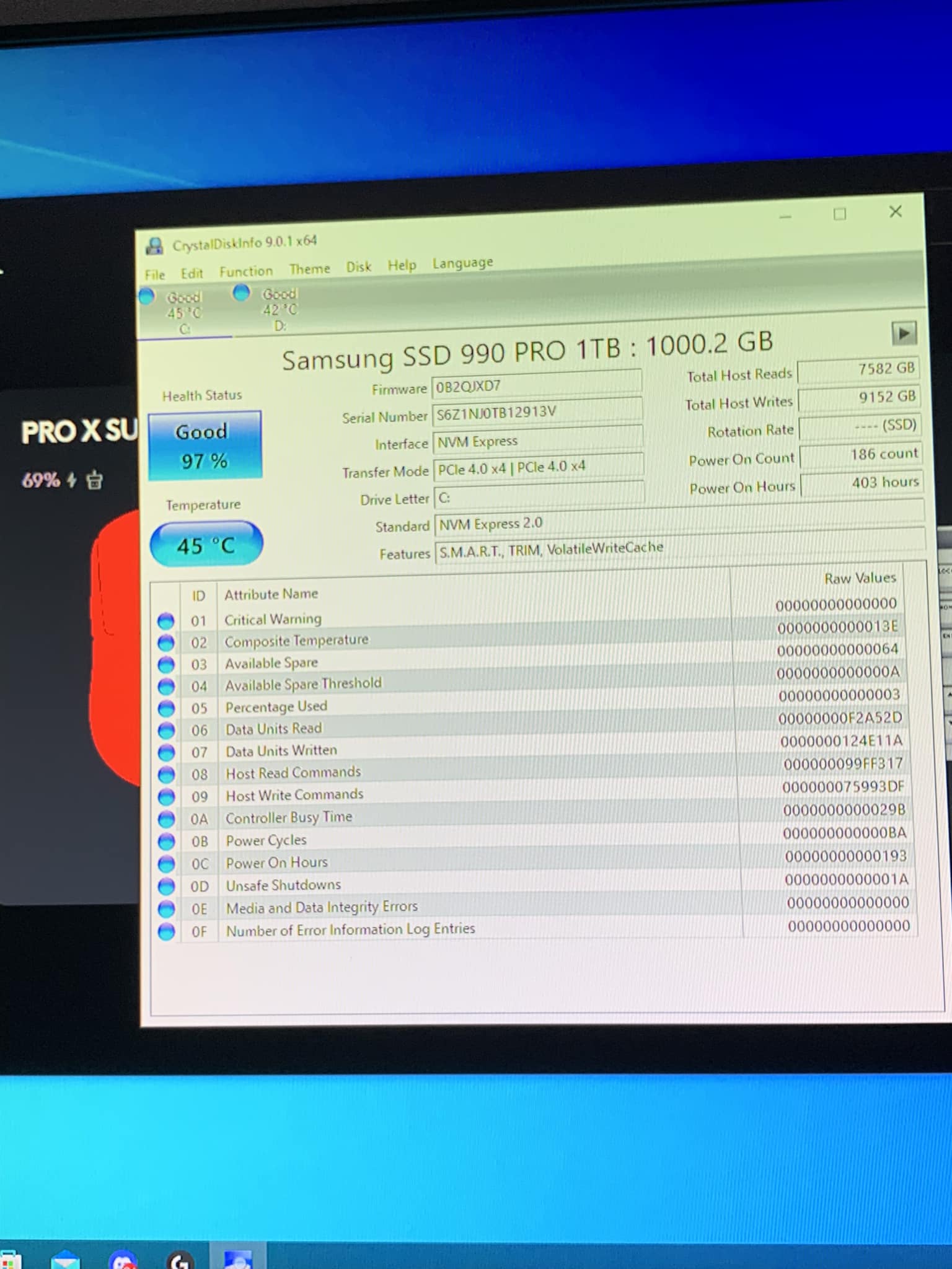 インテル/Intel NVMe Gen 3 SSD 1TB 健康状態97% インテル/Intel NVMe