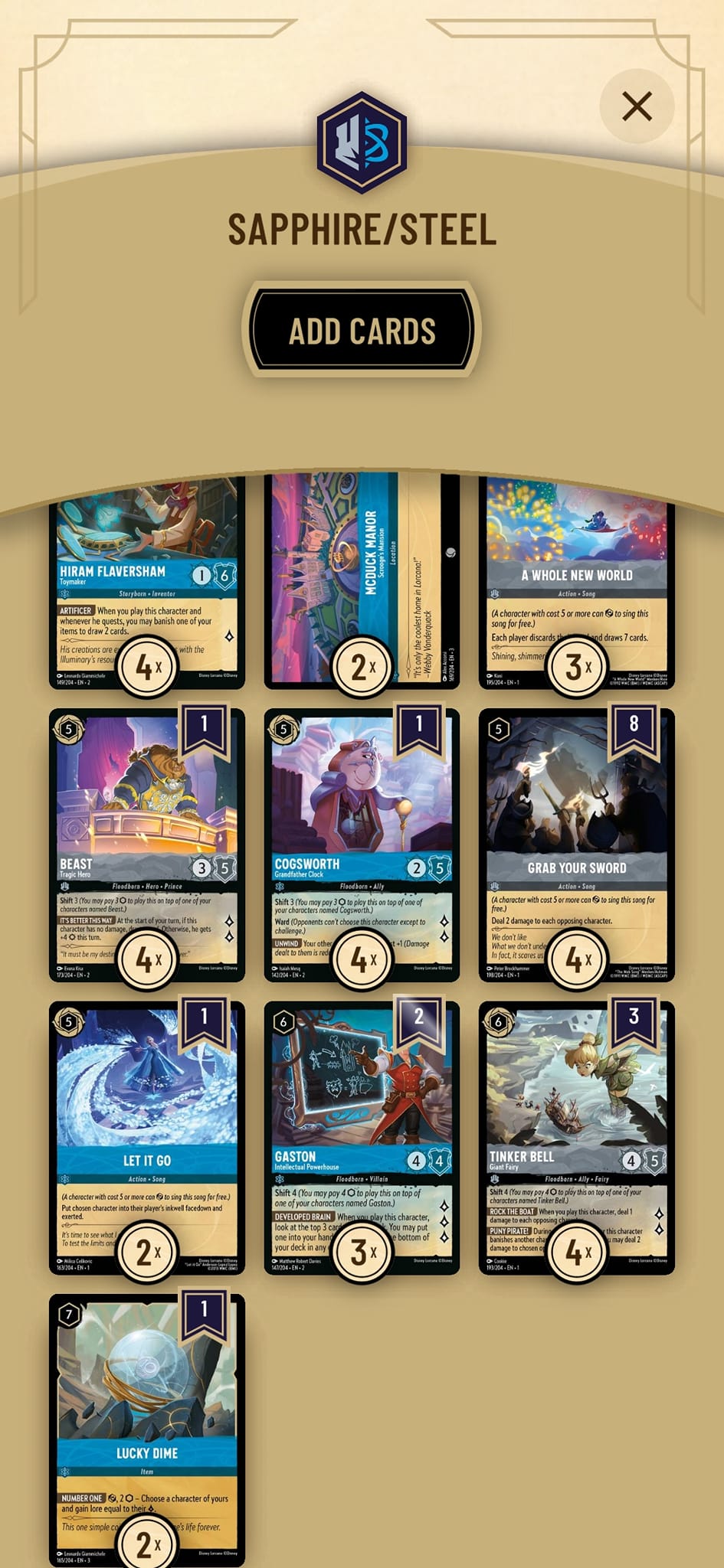 lorcana sapphire cards Ravensburger Disney TCG: The First Chapter - & Steel Single-Player Starter Deck | Engaging Gameplay | Over 200 Original Disney Artworks Perfect for newcomers and seasoned Illumineers alike Lorcana TCG: Set 7 Archazia's